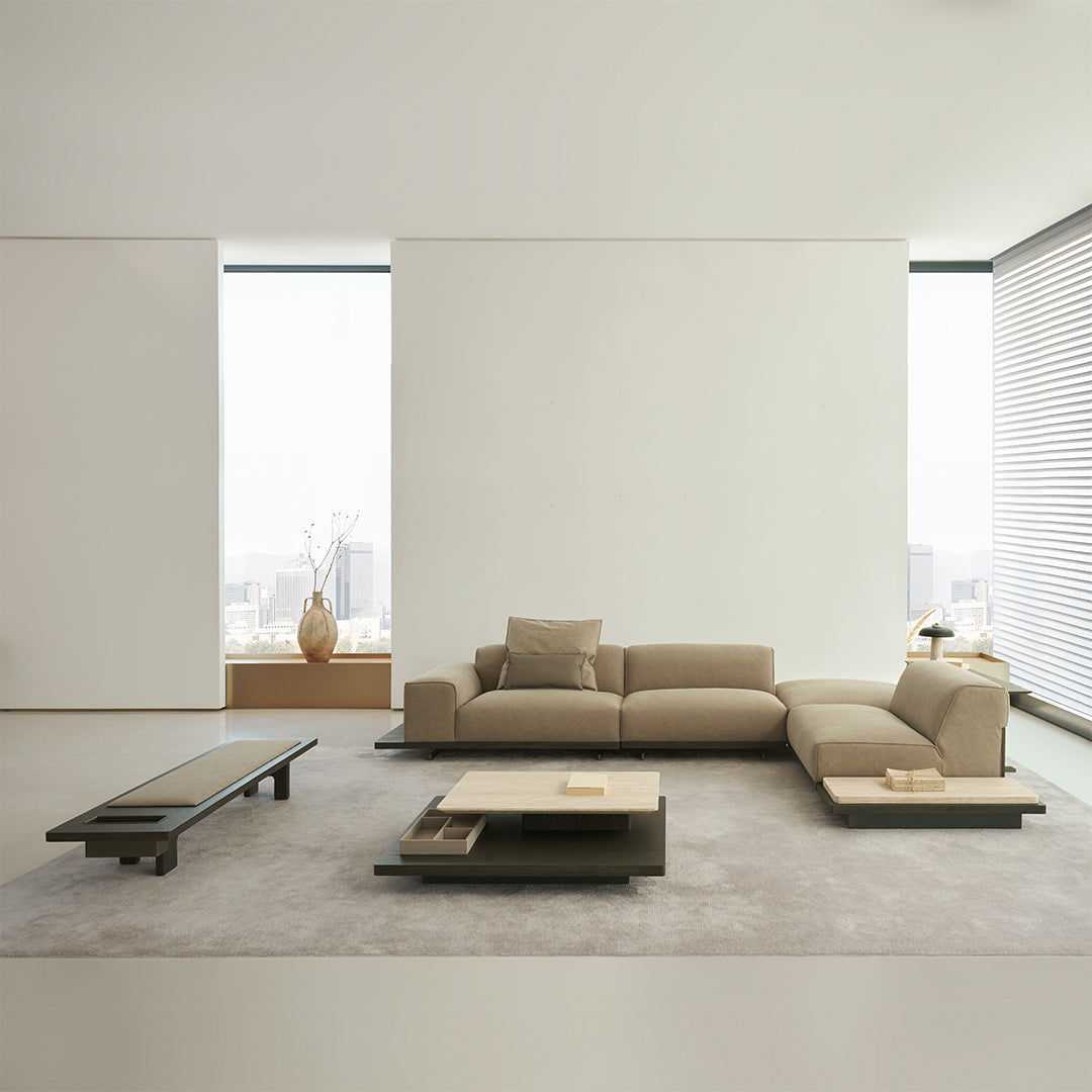 BEACON Miya single seater sofa module with left arm, modern design, upholstered in neutral fabric, ideal for contemporary living rooms.