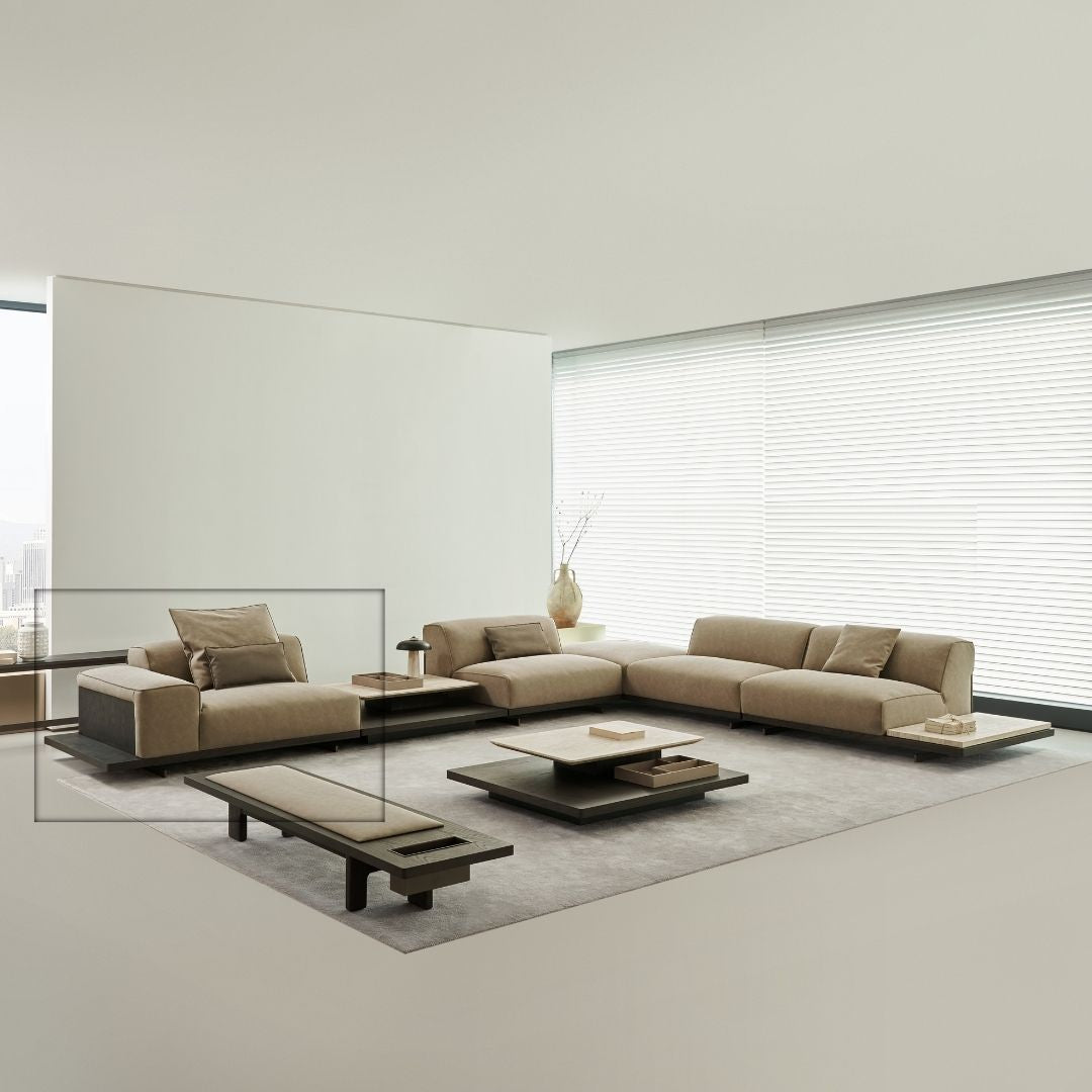 Miya single seater sofa module with left arm by BEACON, modern design, upholstered in neutral fabric, ideal for contemporary living rooms.