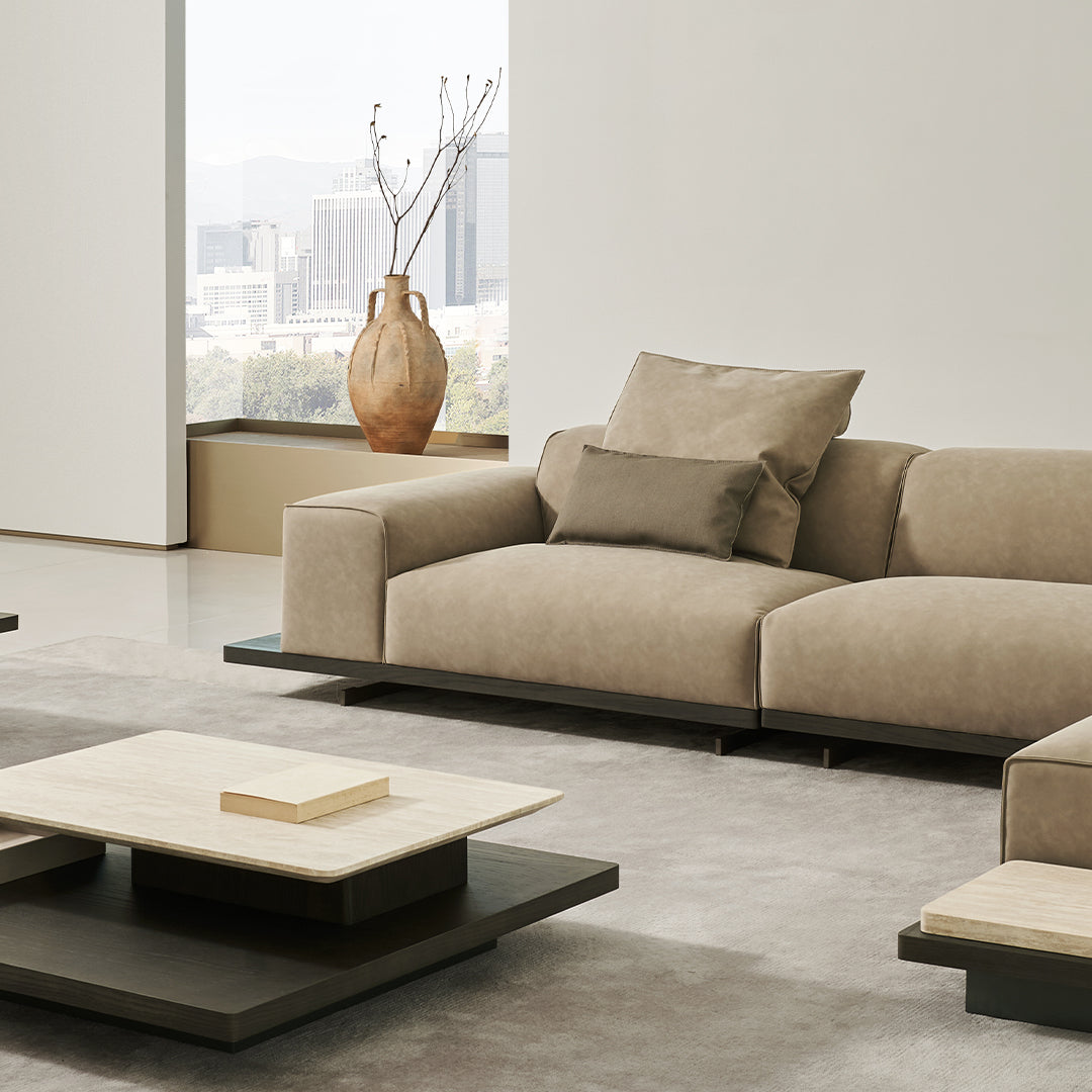 Miya single seater sofa module with left arm by BEACON, modern design, upholstered in neutral fabric, ideal for contemporary living spaces.