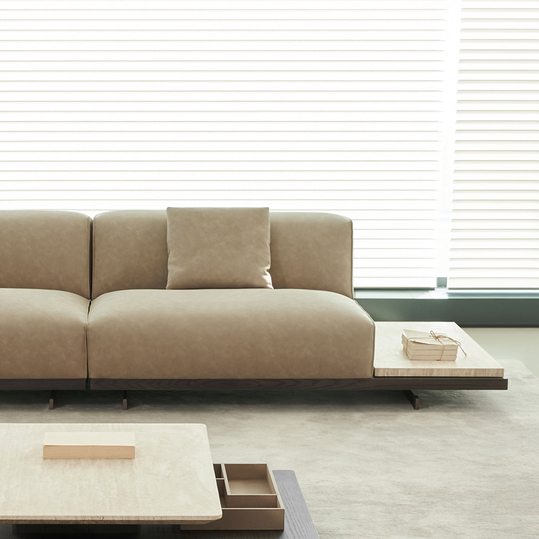 Miya single seater sofa module with side table by BEACON, featuring a modern design and comfortable seating.