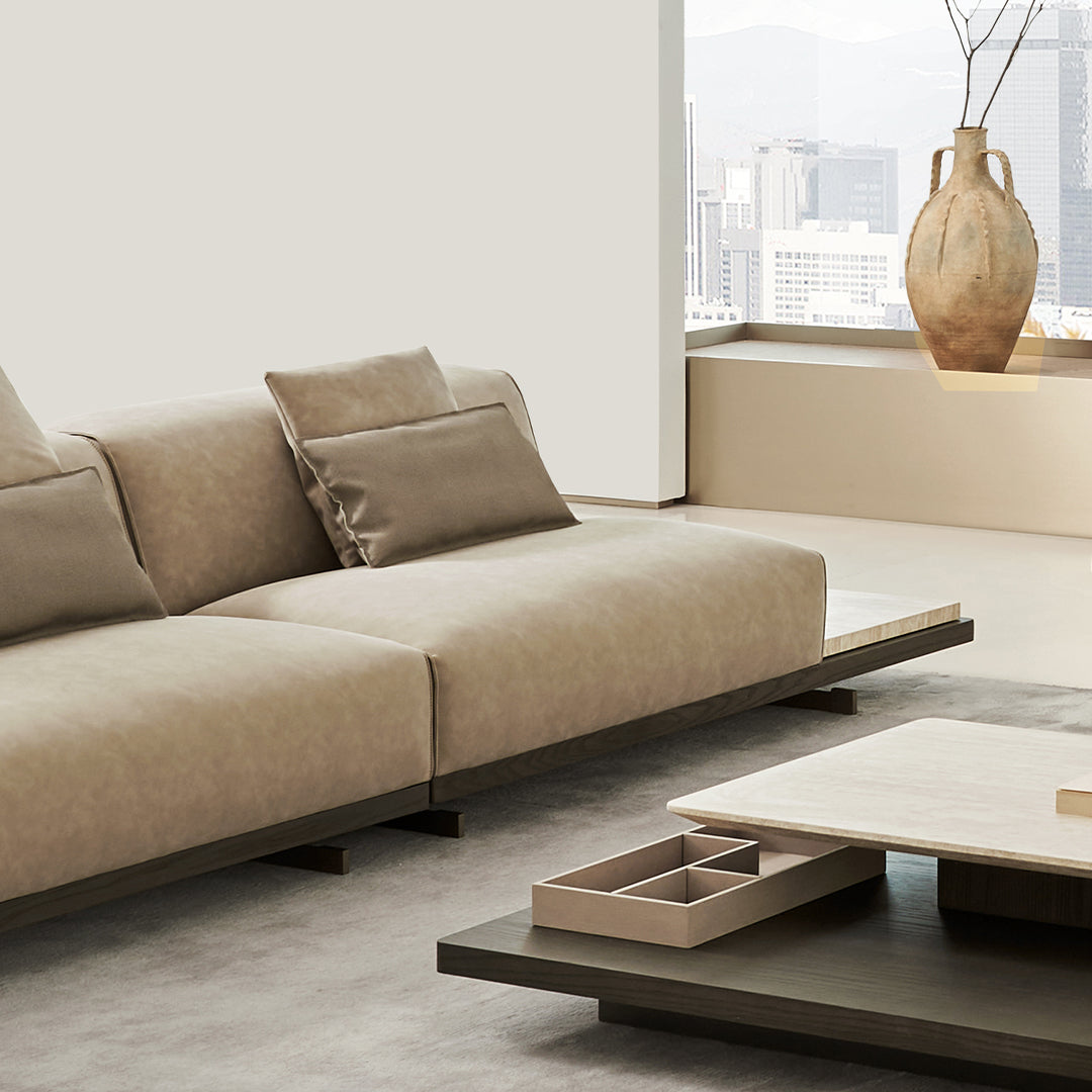 Miya single seater sofa module with side table by BEACON, featuring a modern design and comfortable cushioning.