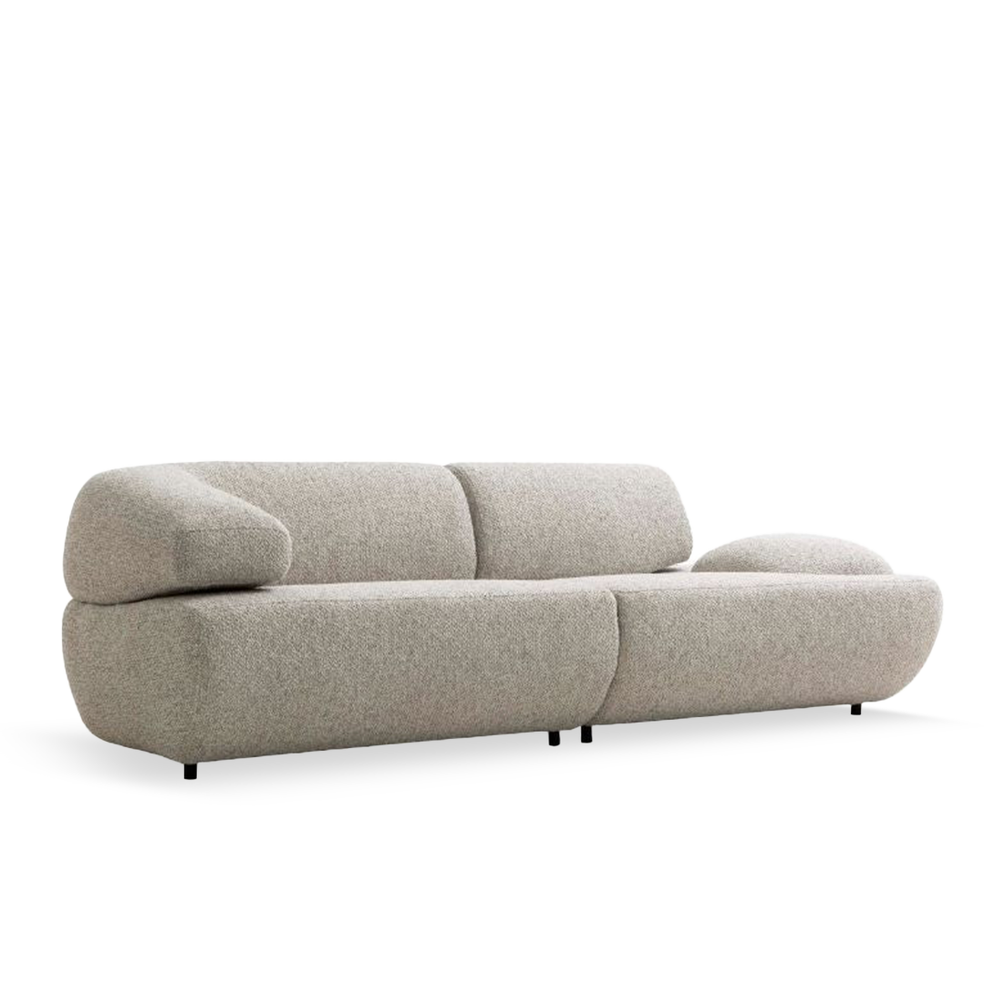 Mollis right module 135cm with pouf for BERIN Mollis sofa, showing the beige fabric sofa section with attached pouf.