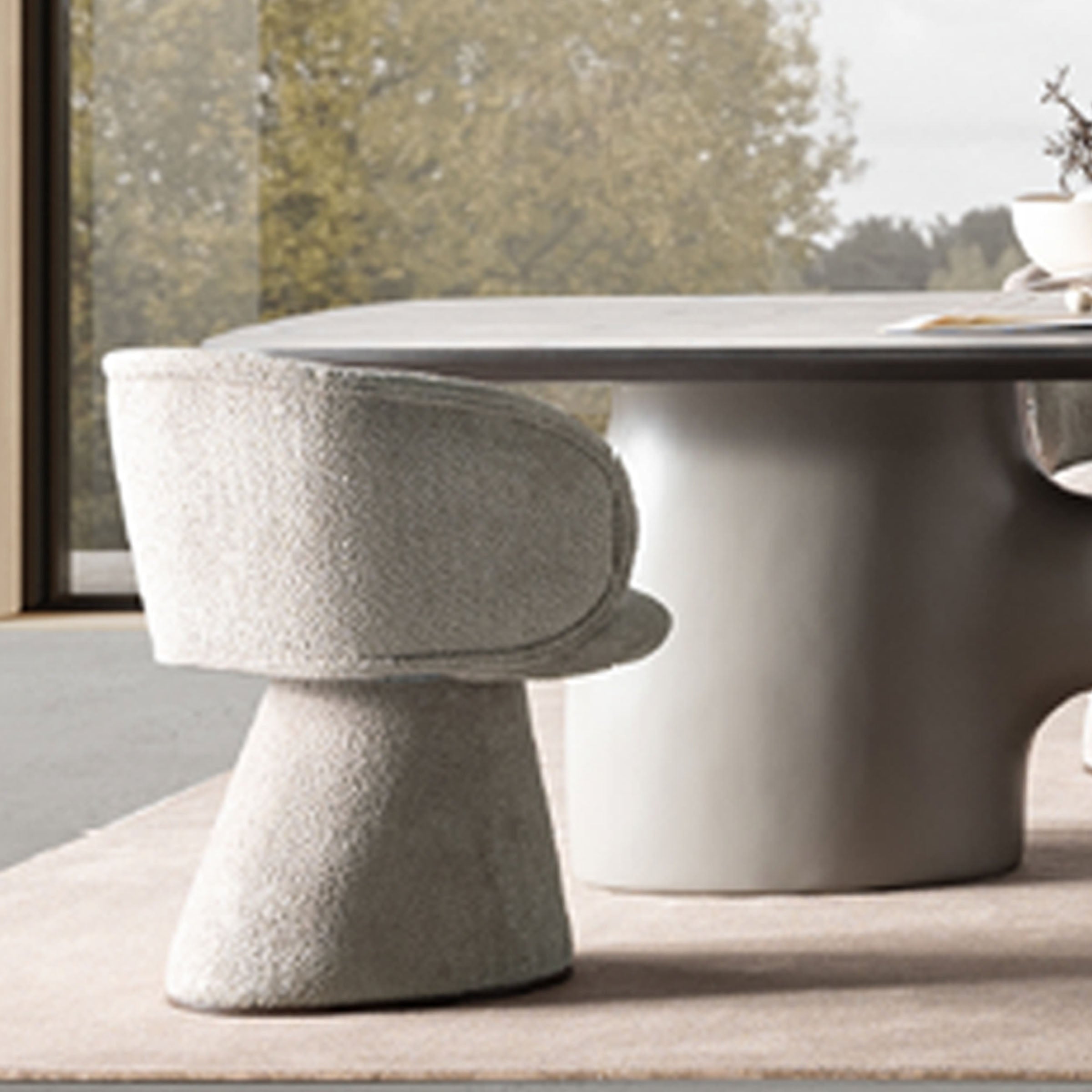 SARDUNYA MOON Swivel Dining Chair with curved design and cushioned seat, perfect for modern dining spaces.