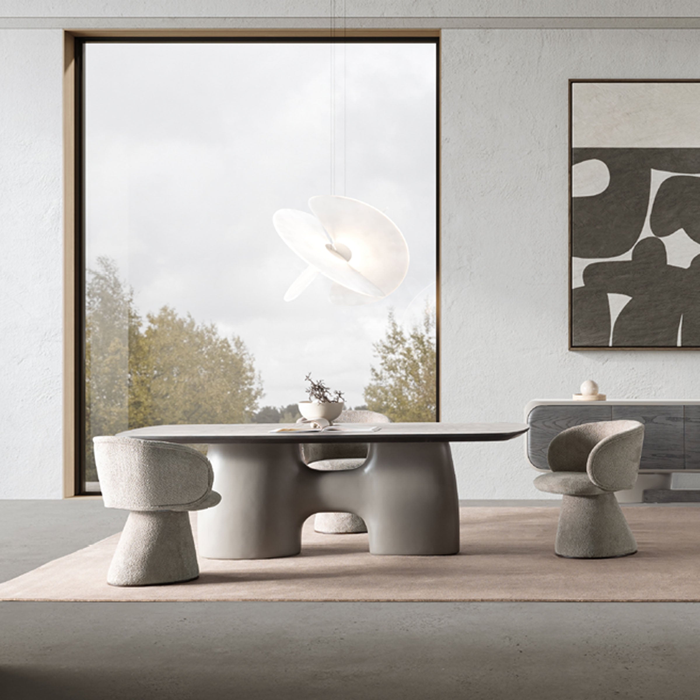 SARDUNYA MOON swivel dining chair with a modern design, featuring a cushioned seat and a swivel base.