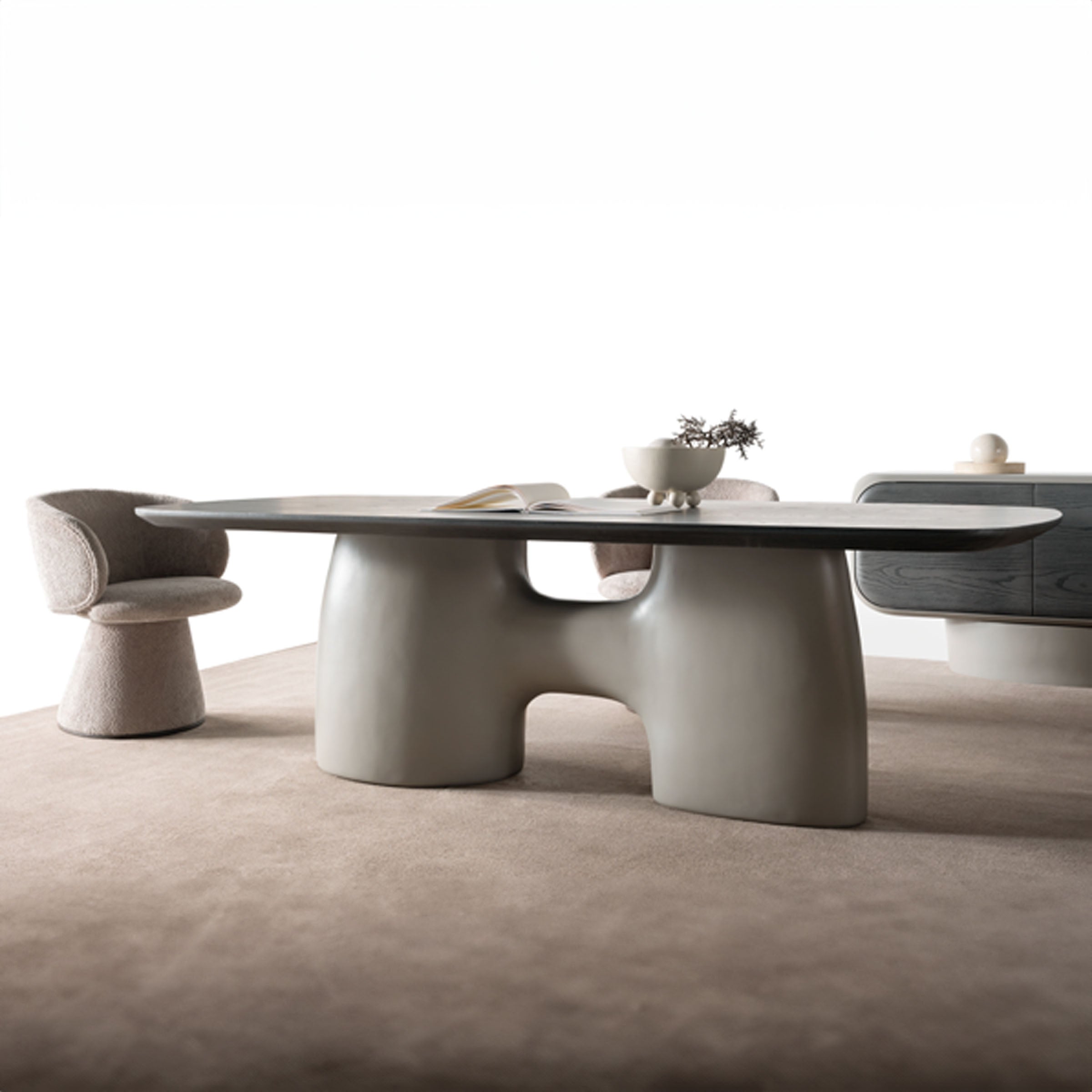 SARDUNYA Moon Dining Table SAR-DT12 with a sleek round wooden surface and modern design for contemporary dining spaces.