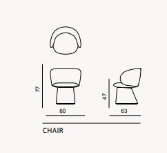 SARDUNYA MOON swivel dining chair with a rounded back and metal base, designed for modern dining rooms.