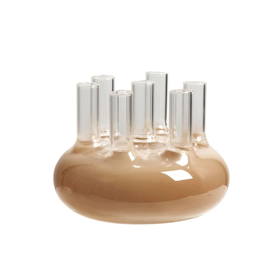 Multi-mouth vase in coffee color by BEACON, featuring a unique multi-chamber design for decorative floral arrangements.