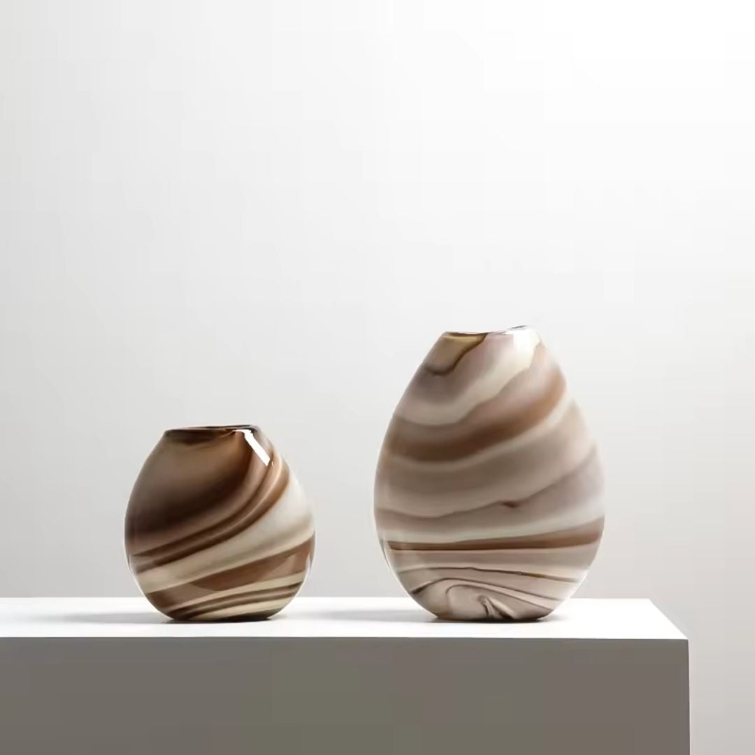 Multicolor ring vase by BEACON, decorative ceramic vase with vibrant multicolor rings for floral display.
