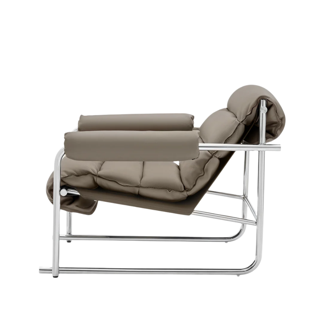 Beige Murcia leather lounge chair by BEACON, featuring a modern design with plush cushioning and sleek armrests.