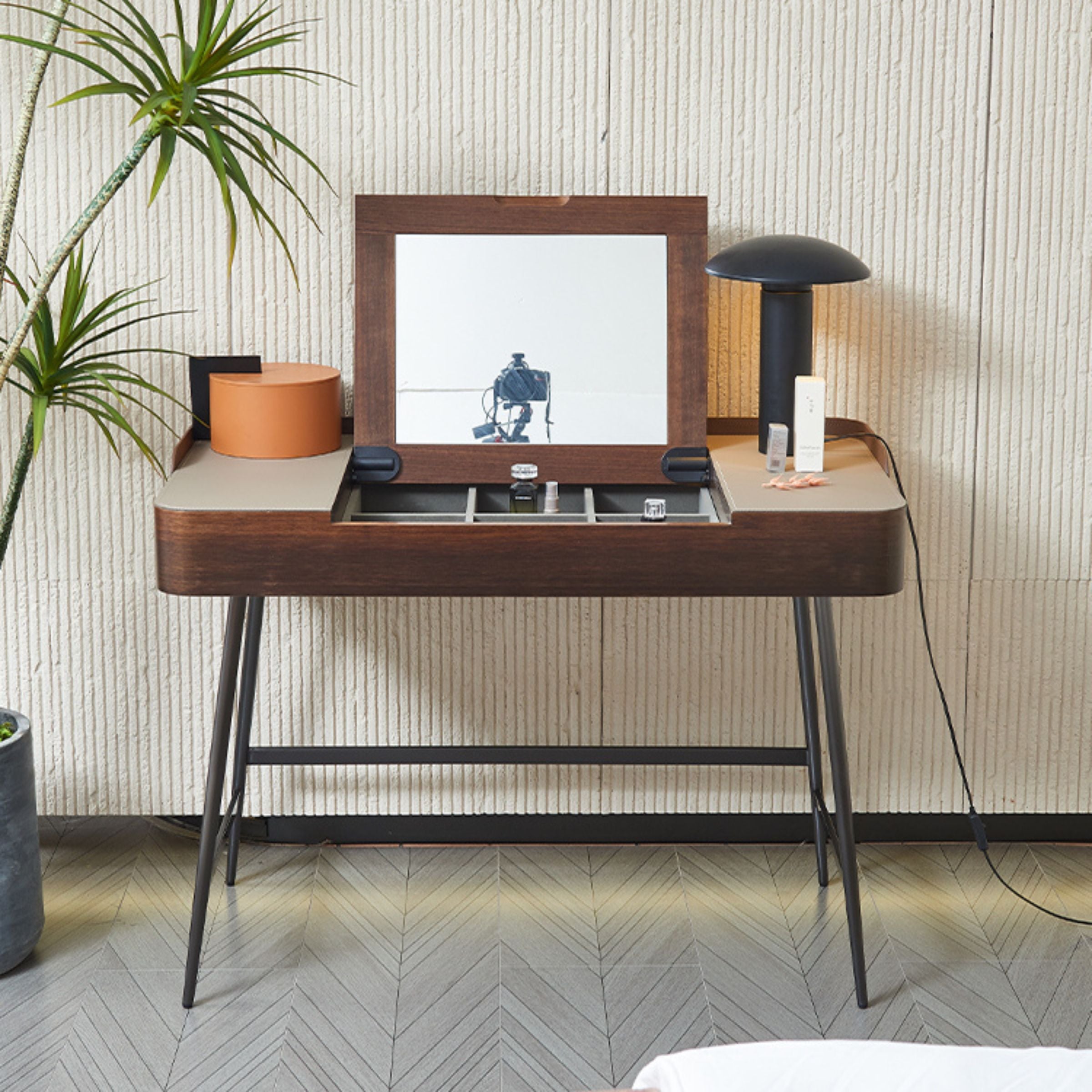 BEACON Muse Saddle leather stainless steel dresser MLL-T75 with sleek design and modern hardware, showcasing its stylish storage solution.