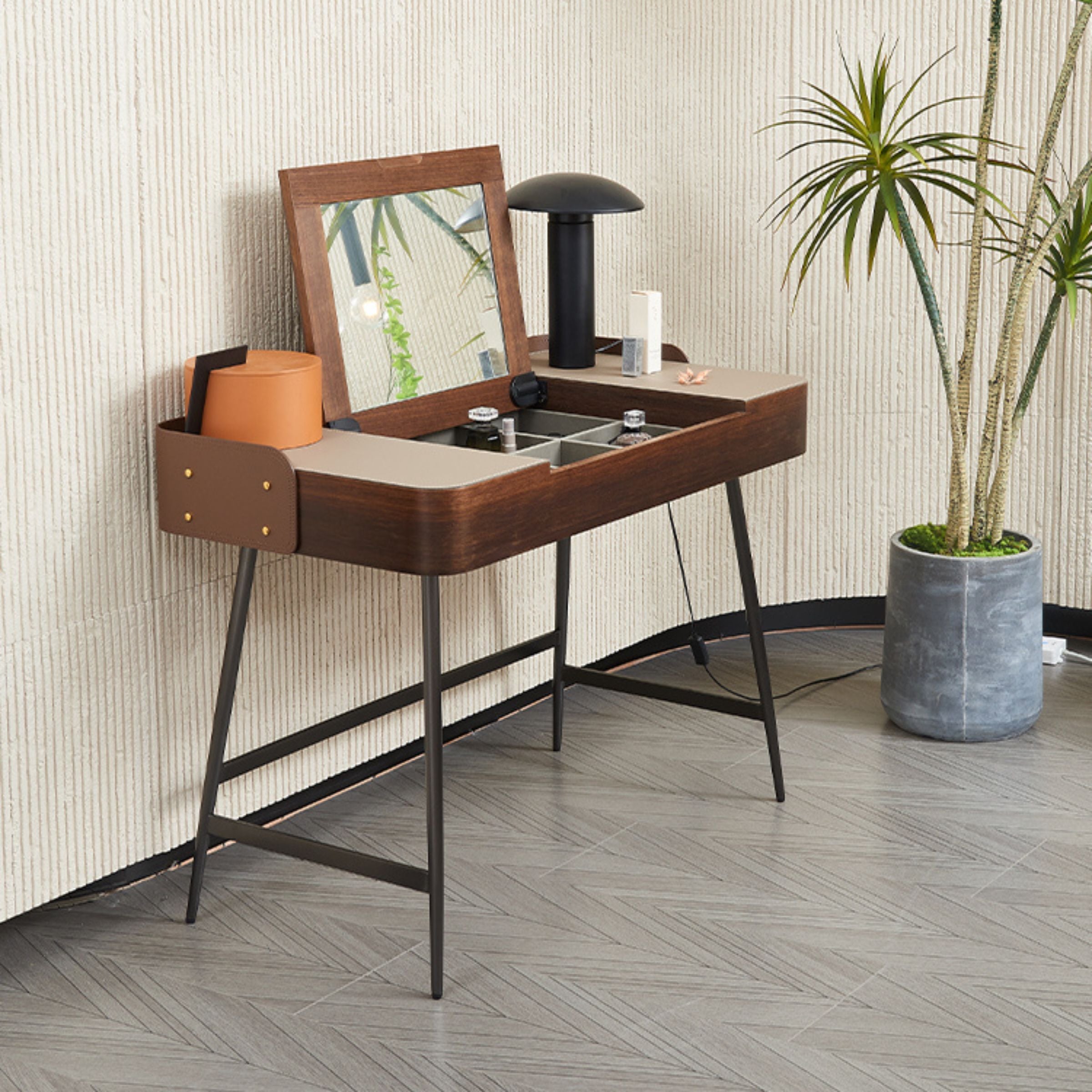 BEACON Muse Saddle Leather stainless steel dresser MLL-T75 with sleek design and modern finish, featuring multiple drawers for storage.