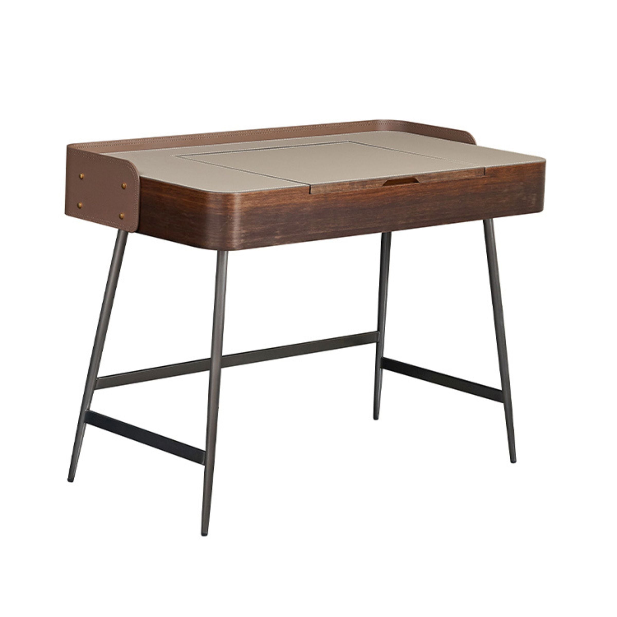 BEACON Muse Saddle leather and stainless steel dresser, model MLL-T75, showcasing sleek design and modern storage solution.