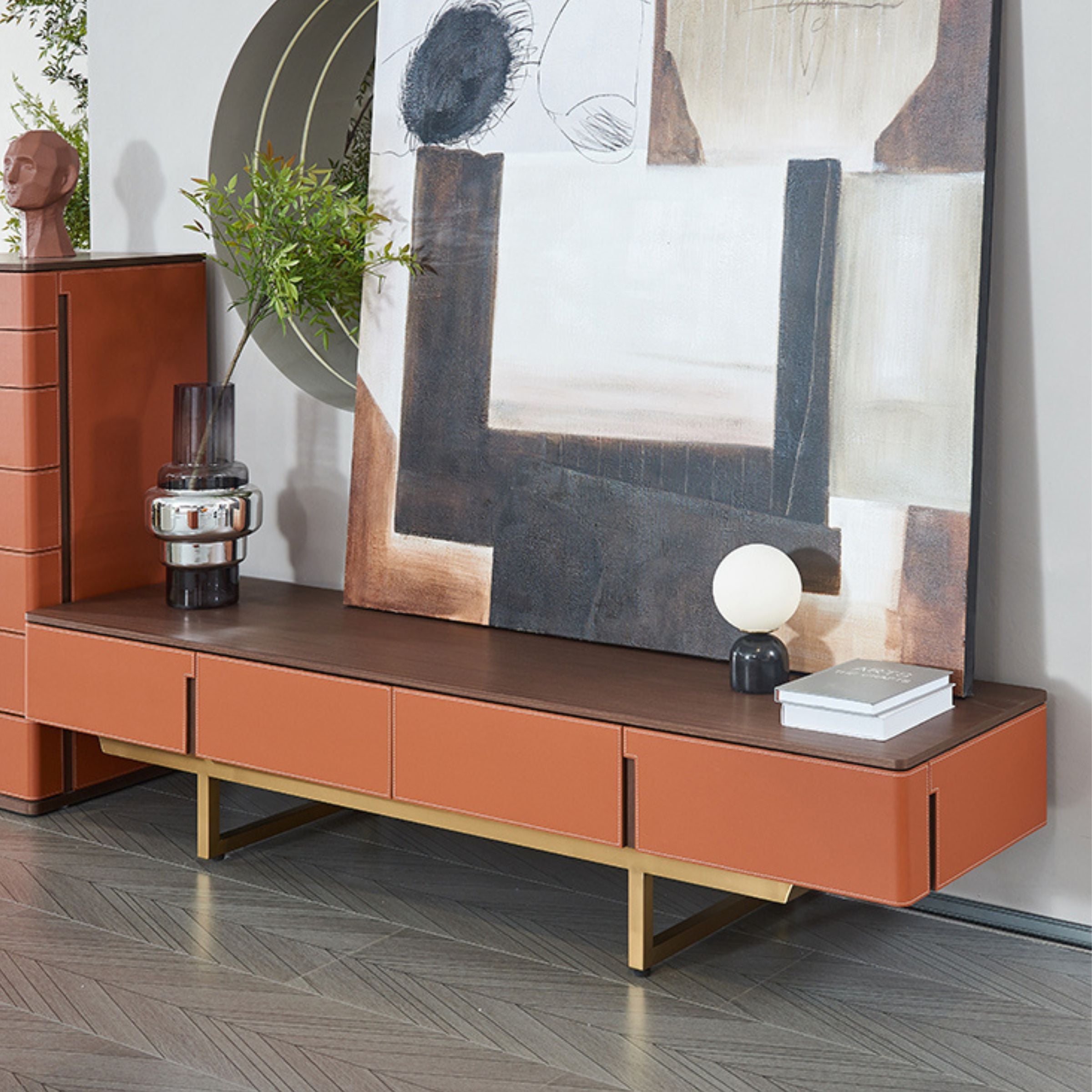 Mycroft Saddle Leather Cabinet MLL-T06 -  Storage/TV Unites - ebarza Furniture UAE | Shop Modern Furniture in Abu Dhabi & Dubai - مفروشات ايبازرا في الامارات | تسوق اثاث عصري وديكورات مميزة في دبي وابوظبي