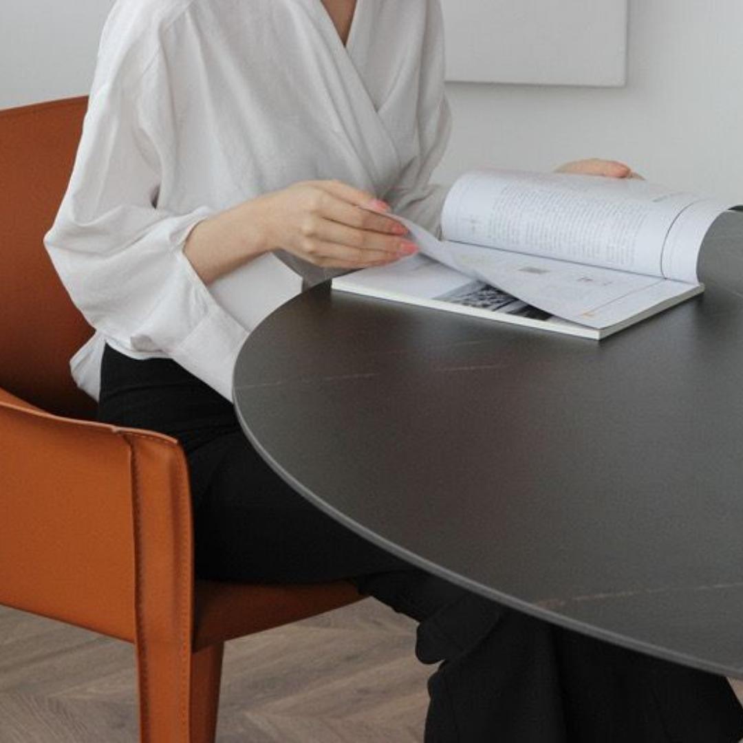 Mycroft Saddle Leather With Sintered Stone Dining Table MLL-C02 -  Dining Tables - ebarza Furniture UAE | Shop Modern Furniture in Abu Dhabi & Dubai - مفروشات ايبازرا في الامارات | تسوق اثاث عصري وديكورات مميزة في دبي وابوظبي