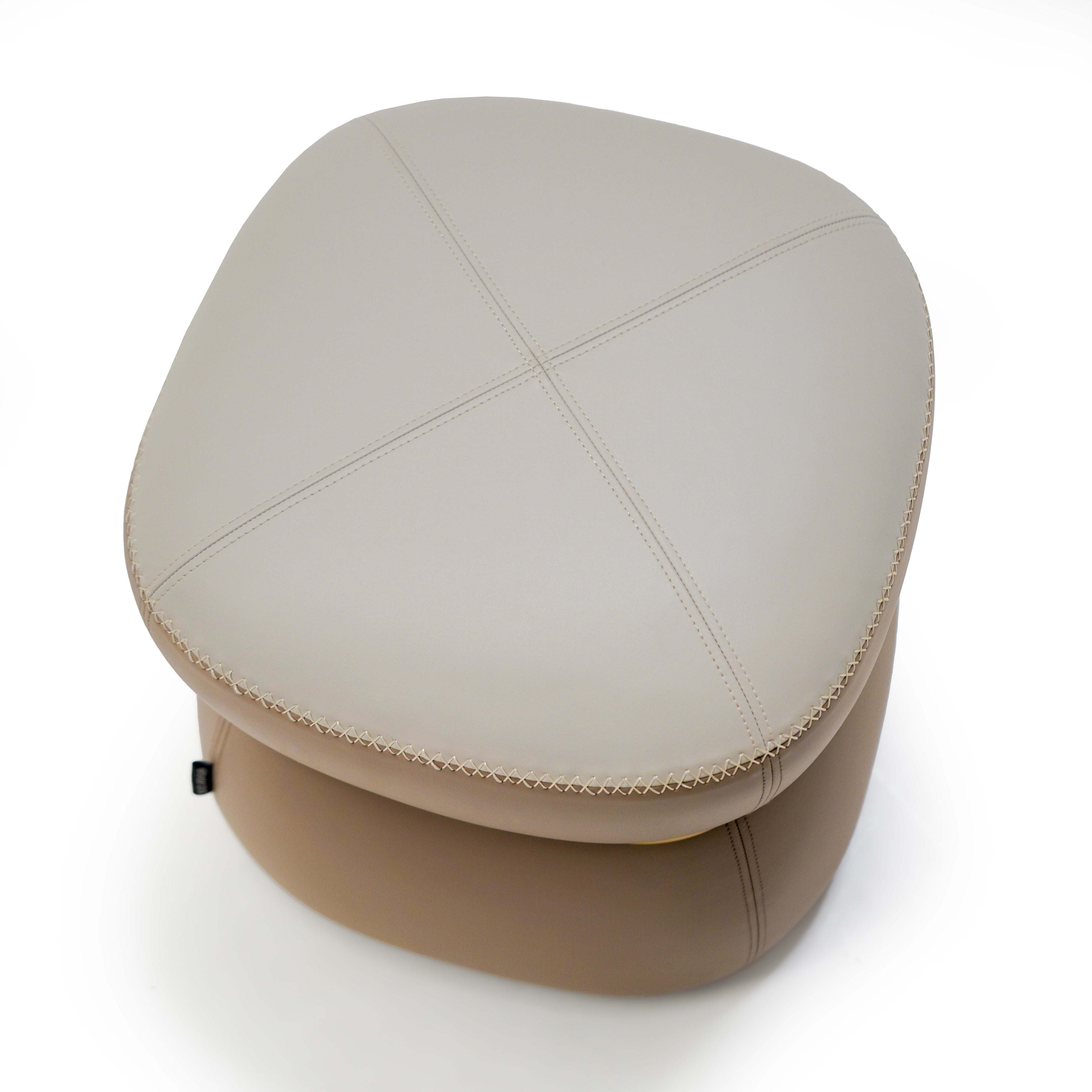Light brown Nappa leather BEACON DJDG BC708-1 pouf, round leather ottoman with plush surface, perfect for living room decor.