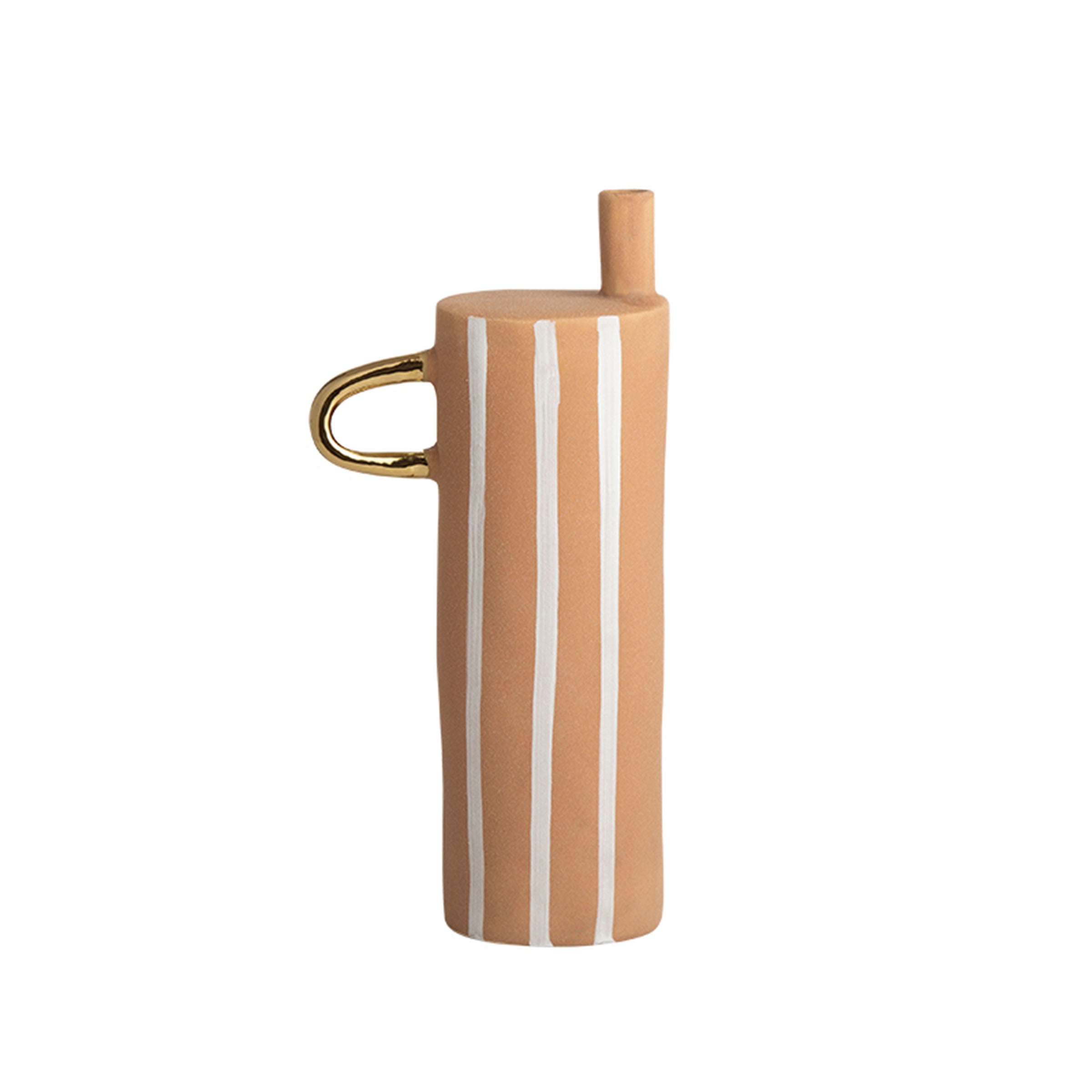 Narrow flat brown glass vase by BEACON with a sleek, modern design, ideal for displaying flowers or decorative arrangements.