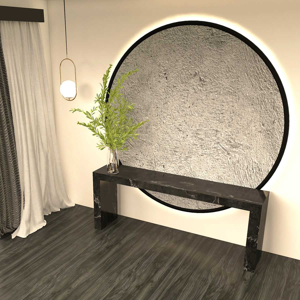Natural Marble Console Table 485CTN | Elegant Nero Marquina Finish