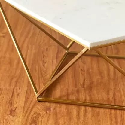 Natural marble and stainless steel coffee table by BEACON with sleek modern design, featuring a polished marble top and metal frame.