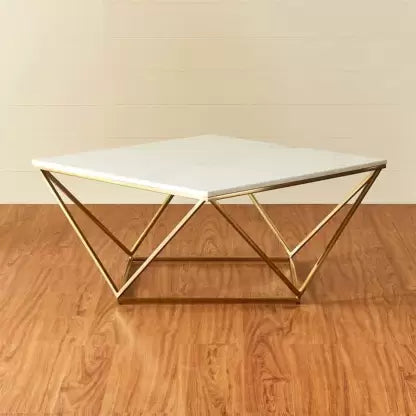 Natural marble and stainless steel coffee table by BEACON, modern design with sleek surface and sturdy base.