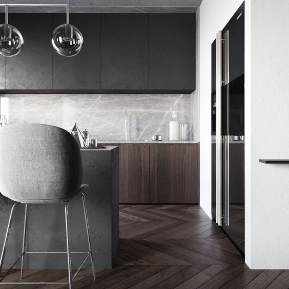 Natural oak and walnut veneer parquet flooring with tongue and groove design, covering 1.674 sqm.