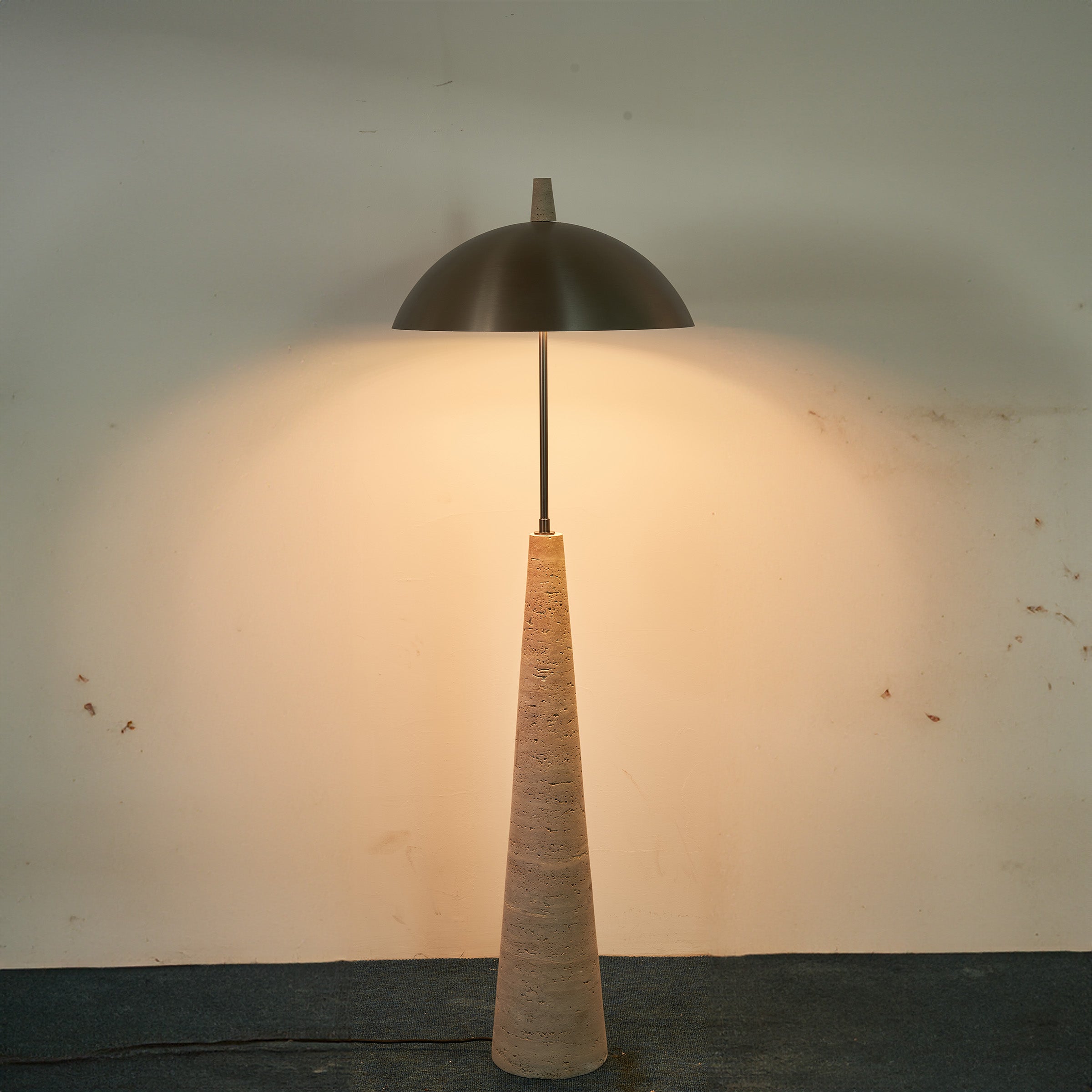Natural travertine floor lamp by BEACON, JA-015F, featuring a sleek, elegant design with a warm stone finish.