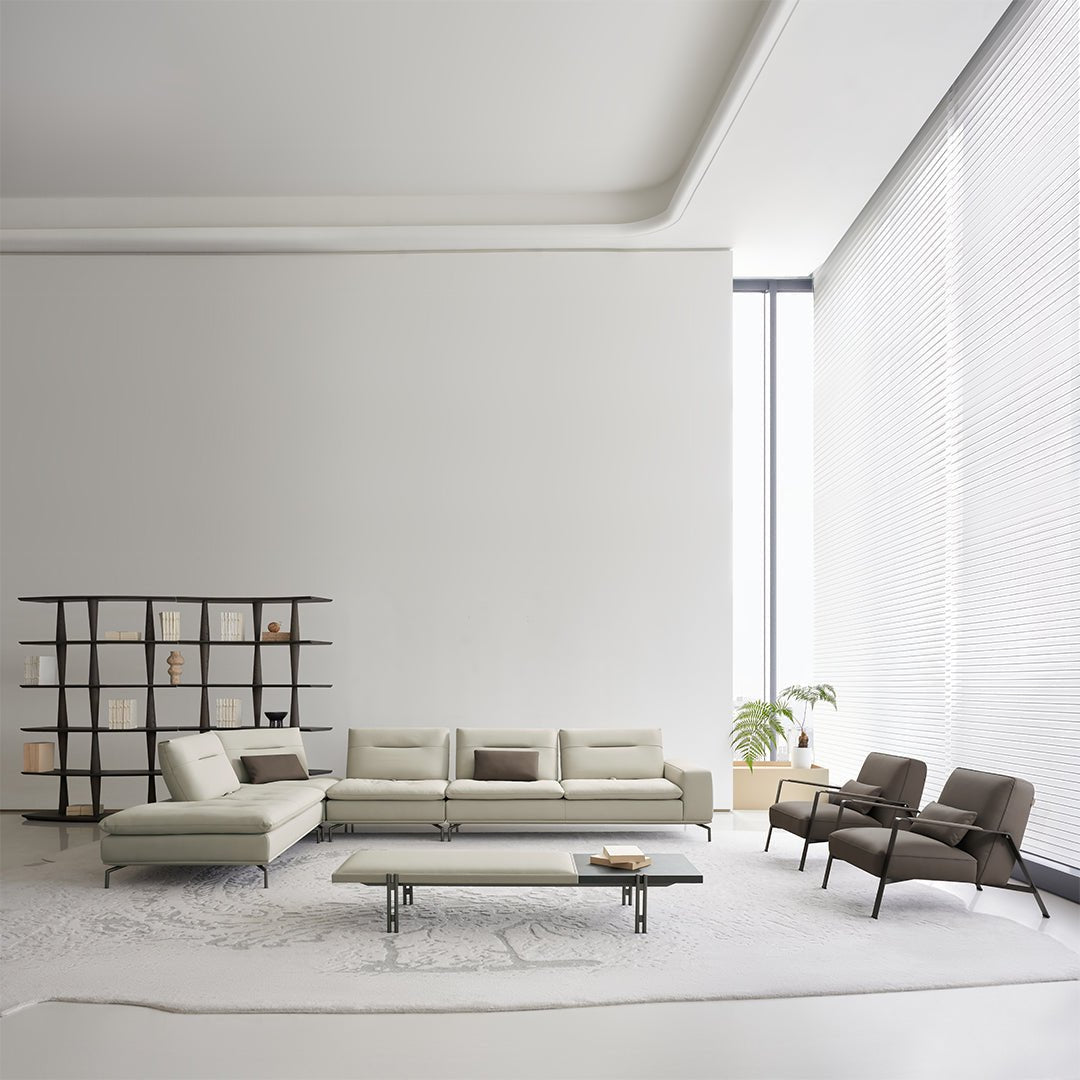 Nexus 2-seater right arm modular sofa by BEACON, modern sofa with armrest, upholstered in neutral fabric for contemporary living room.