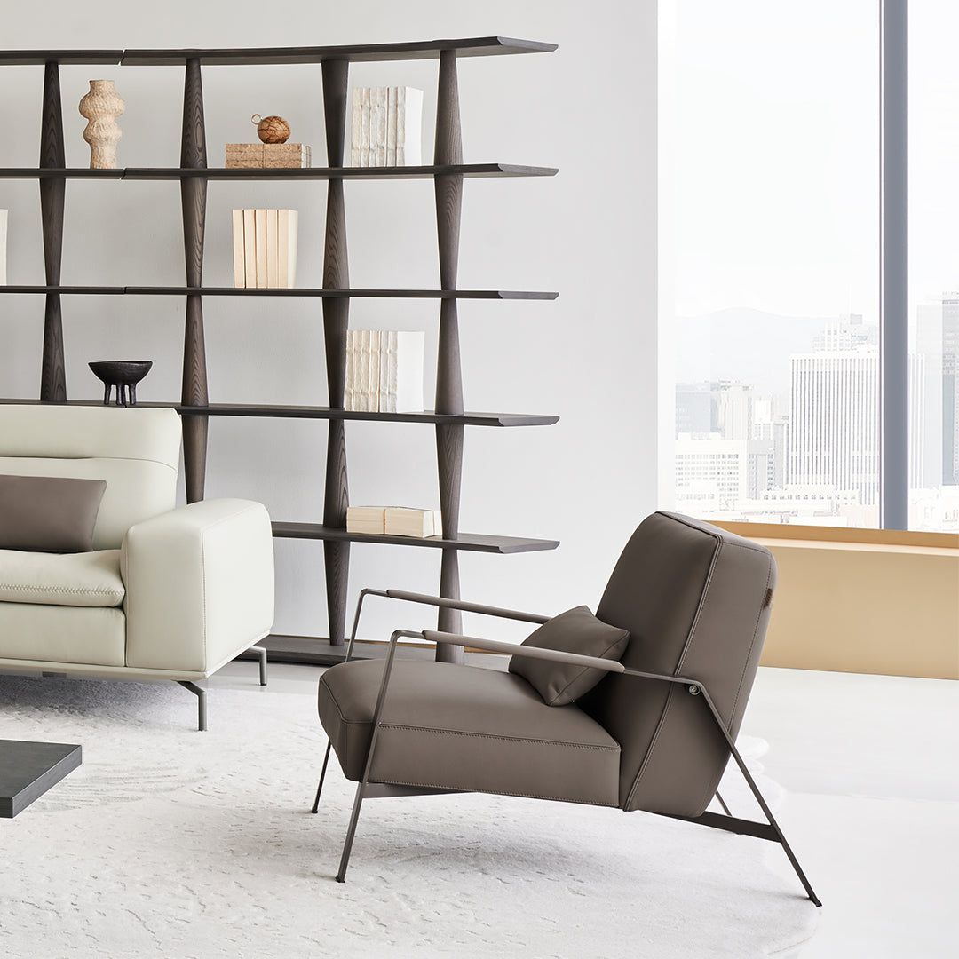 BEACON Nexus Lounge Chair AMF-DY218 armchair with plush fabric upholstery and modern design, shown from a front angle.