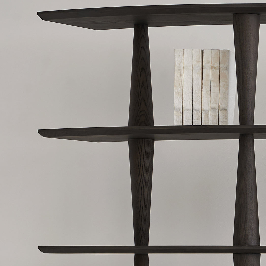 Ash wood Nexus Shelf in Italian Grey by BEACON, showcasing a sleek, modern design for stylish storage and display.