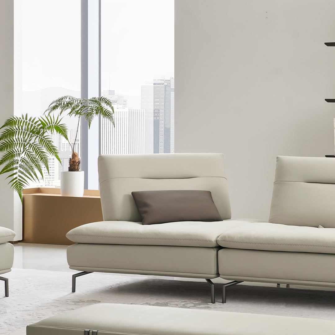 BEACON Nexus Sofa Corner Module AMF-S180 D-section in beige fabric, showing the L-shaped sectional with plush cushions.