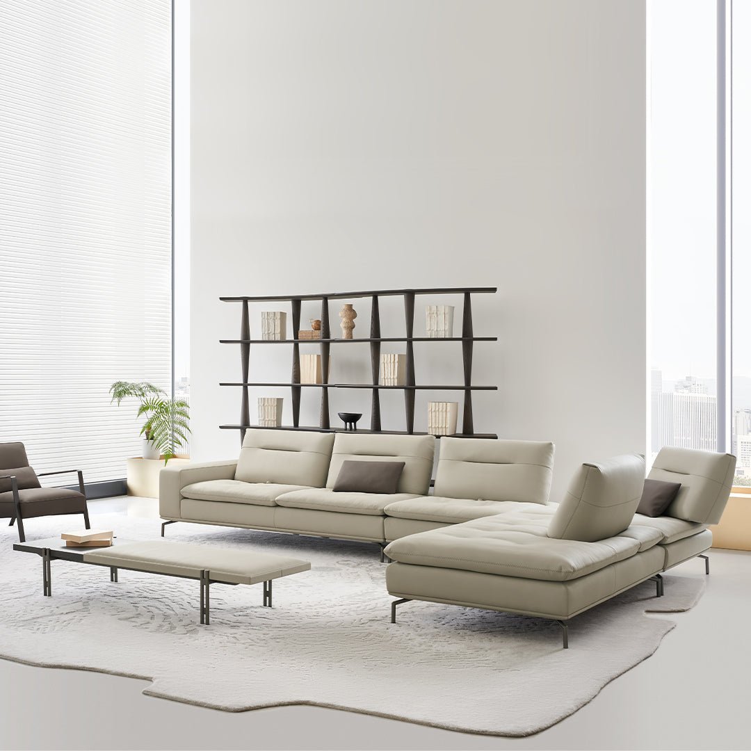 BEACON Nexus Sofa Corner Module AMF-S180 D-section in gray fabric, showcasing the L-shaped sectional with plush cushions.