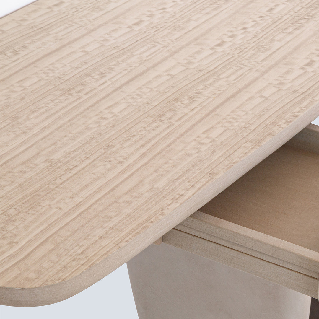 Nexus Veneer Top Console by BEACON, sleek wood finish, modern design, with clean lines and smooth surface for living room or office use.