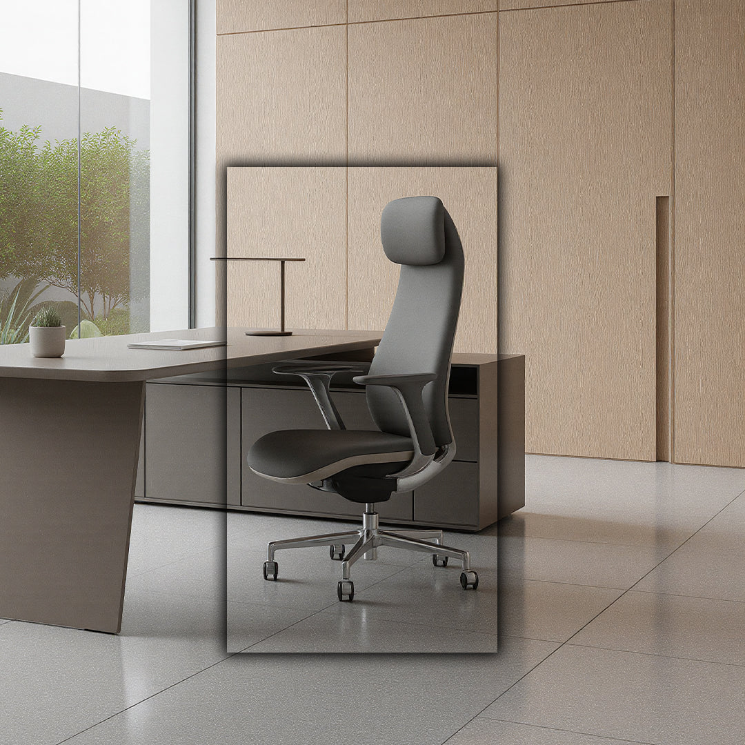 BEACON Nigel leather office chair with wheels, ergonomic design, black upholstery, and adjustable height for comfortable workspace seating.