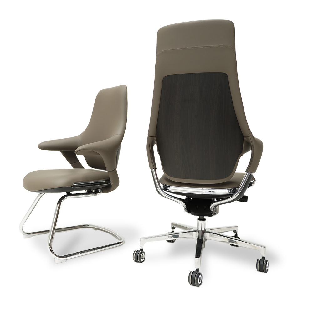 BEACON Nigel leather office chair without wheels, black ergonomic design for visit or office use