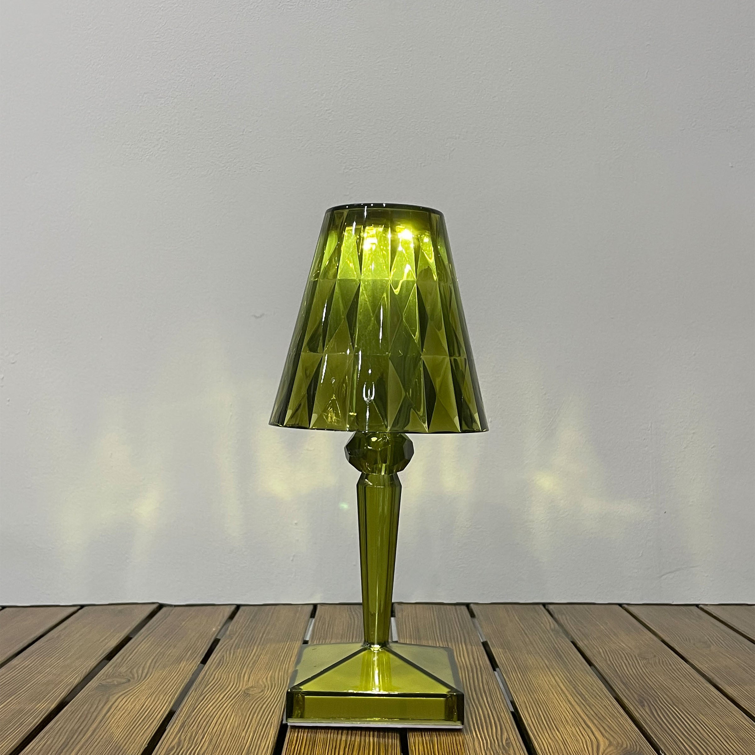 Green BEACON desk lamp with night light feature, modern table lamp for bedroom or workspace, sleek design and adjustable lighting