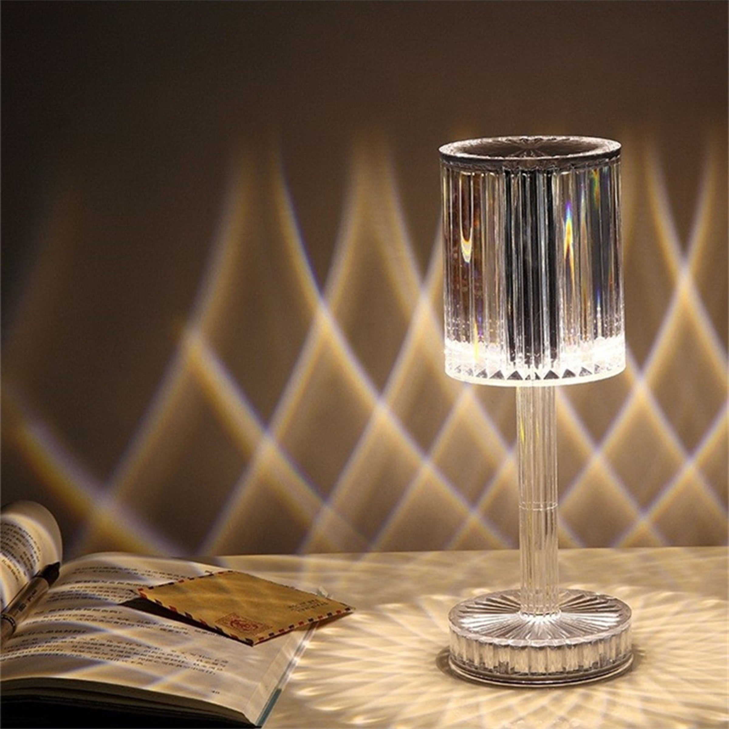Transparent glass night light table lamp by BEACON, stylish desk lamp with soft illumination for ambient lighting.