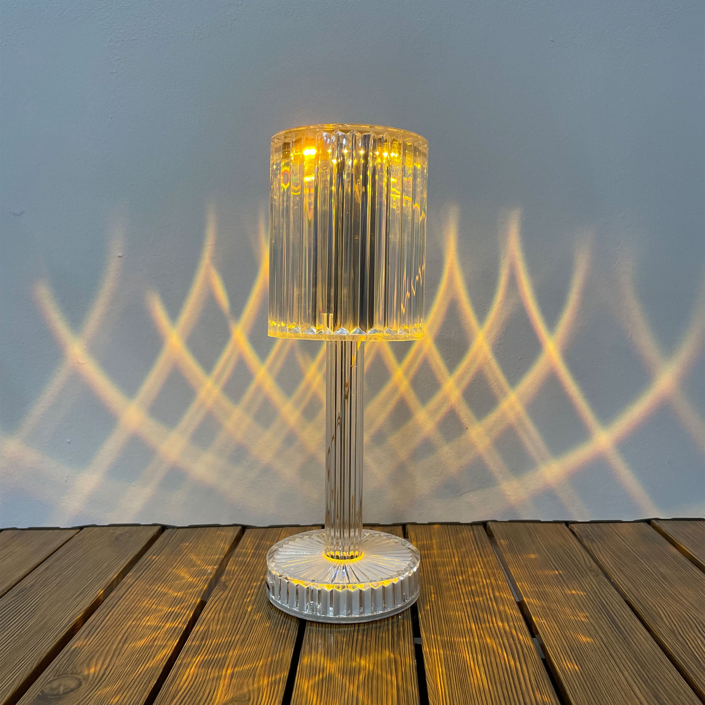 Transparent night light table lamp by BEACON, modern desk lamp with soft glow, ideal for bedside or workspace illumination.