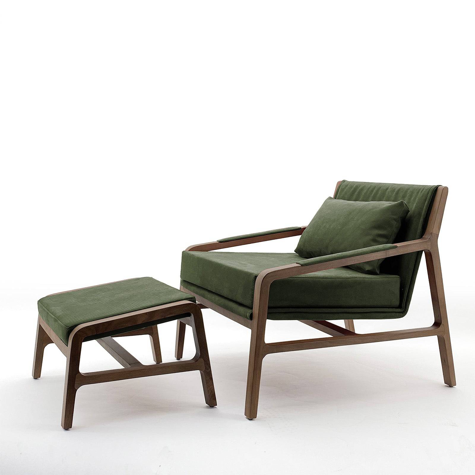 Nordic Solid Wood Lounge Chair And Ottoman Nordic-001-Green(Rose Berger) -  Lounge Chairs | كرسي صالة من الخشب الصلب الشمالي مع مسند القدم - ebarza Furniture UAE | Shop Modern Furniture in Abu Dhabi & Dubai - مفروشات ايبازرا في الامارات | تسوق اثاث عصري وديكورات مميزة في دبي وابوظبي