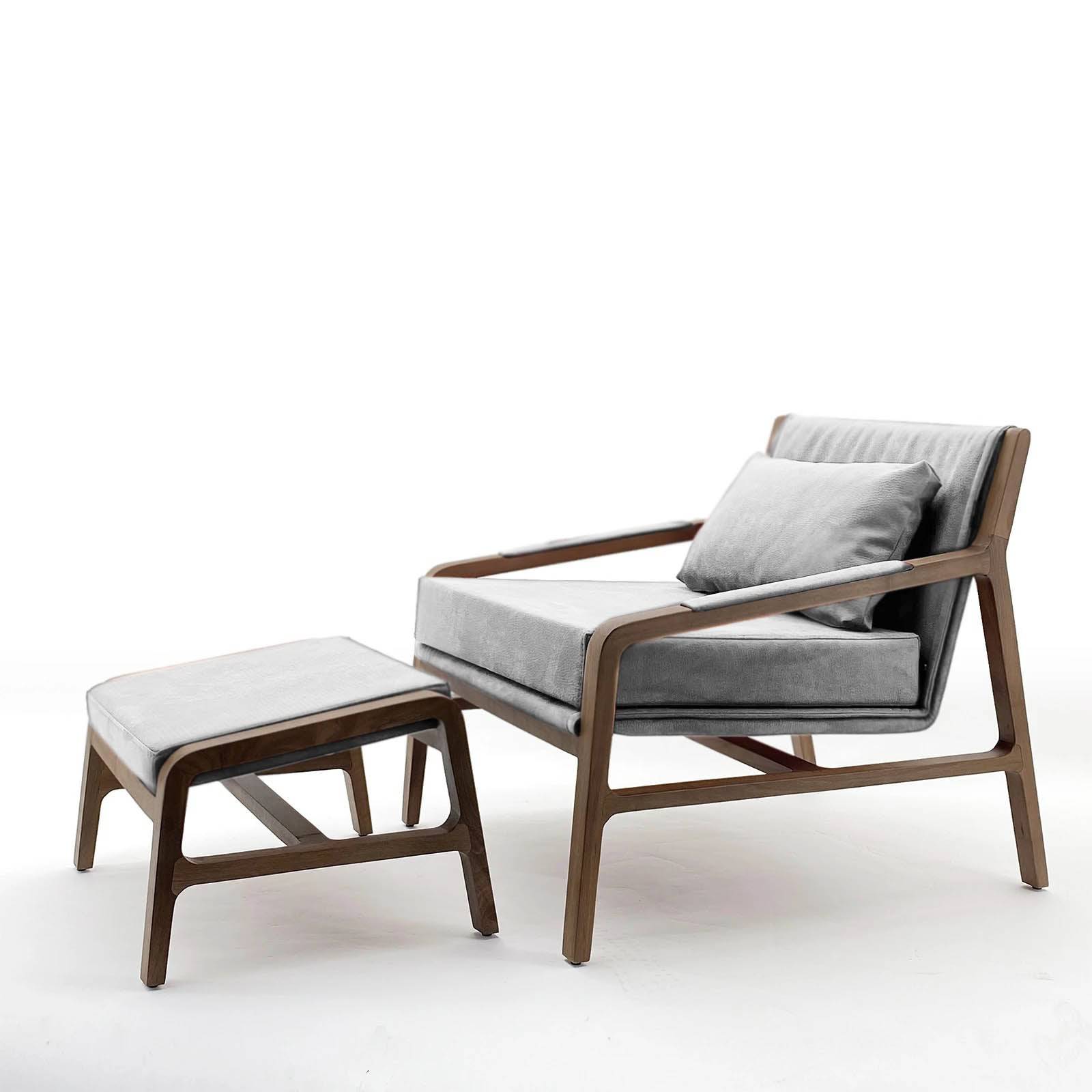 Nordic Solid Wood Lounge Chair And Ottoman Nordic-001-Grey(Rose Berger) -  Lounge Chairs | كرسي صالة من الخشب الصلب الشمالي مع مسند القدم - ebarza Furniture UAE | Shop Modern Furniture in Abu Dhabi & Dubai - مفروشات ايبازرا في الامارات | تسوق اثاث عصري وديكورات مميزة في دبي وابوظبي
