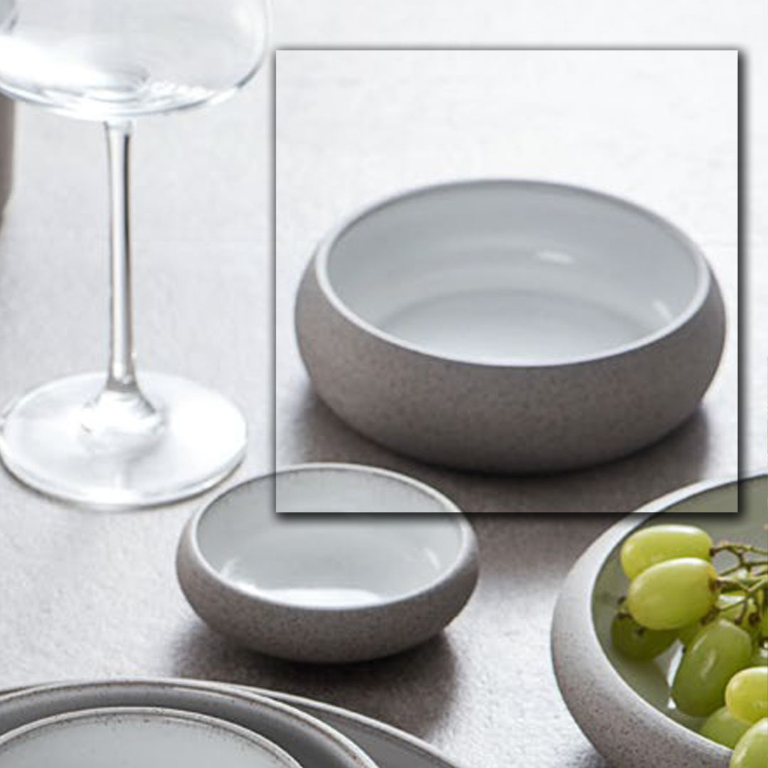 Nordic Western round plate by BEACON, 14cm diameter, ceramic dinnerware, white with subtle decorative pattern.