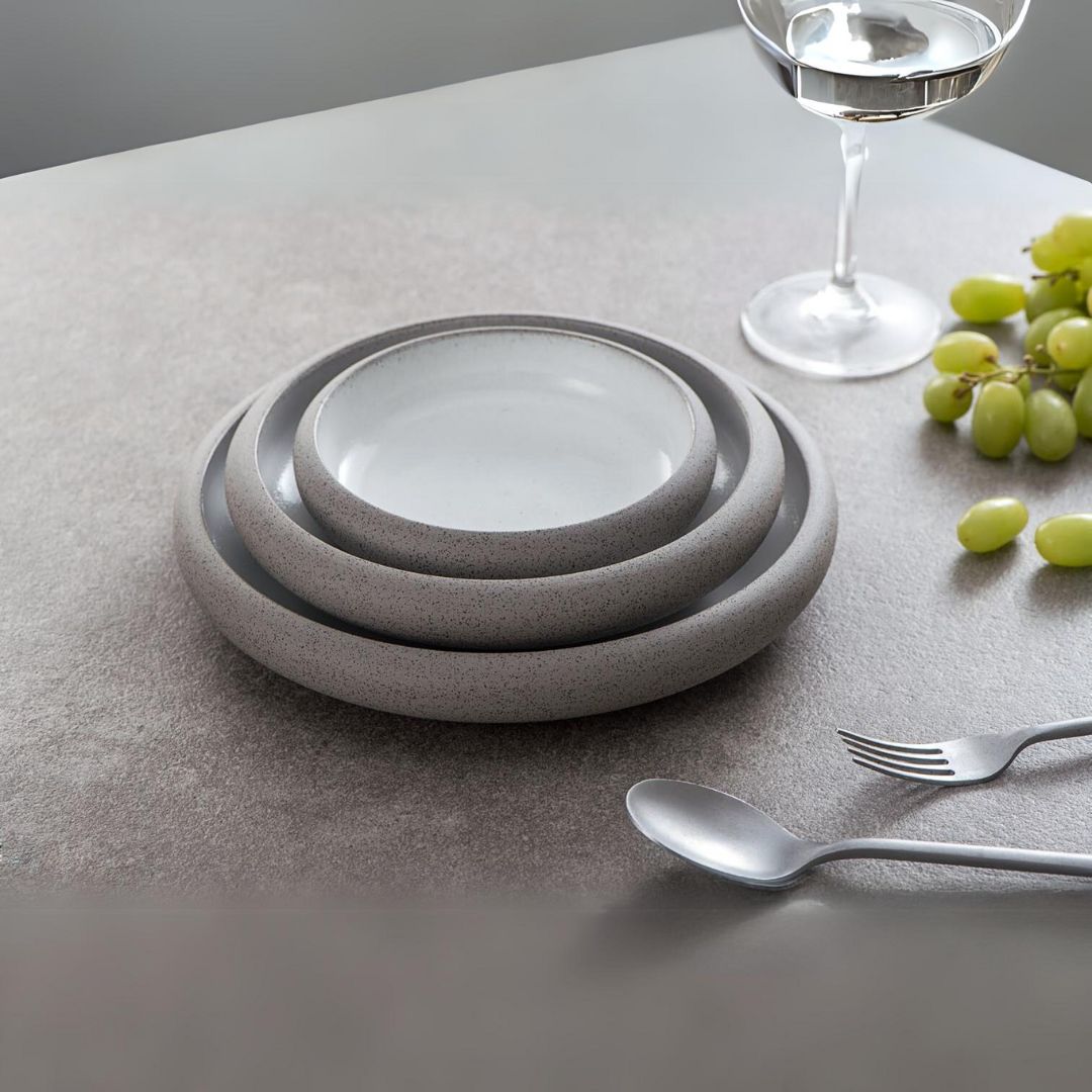 Nordic Western round plate by BEACON, 3.75-inch ceramic plate with a modern design, perfect for serving food or display.