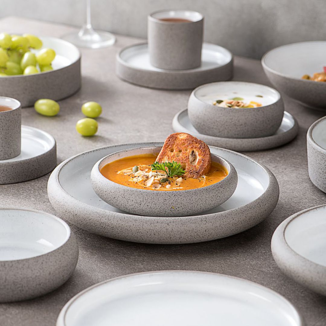 Nordic Western round plate by BEACON, 3.75-inch ceramic plate with sleek design, ideal for serving or display.