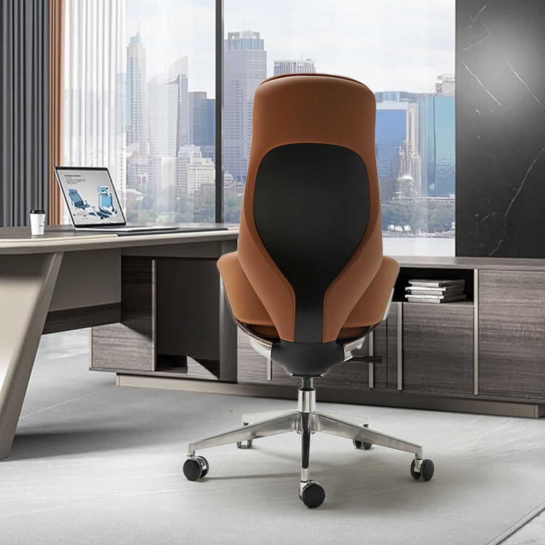 BEACON Norris Leather Office Chair with wheels, ergonomic design, black leather upholstery, and adjustable height.