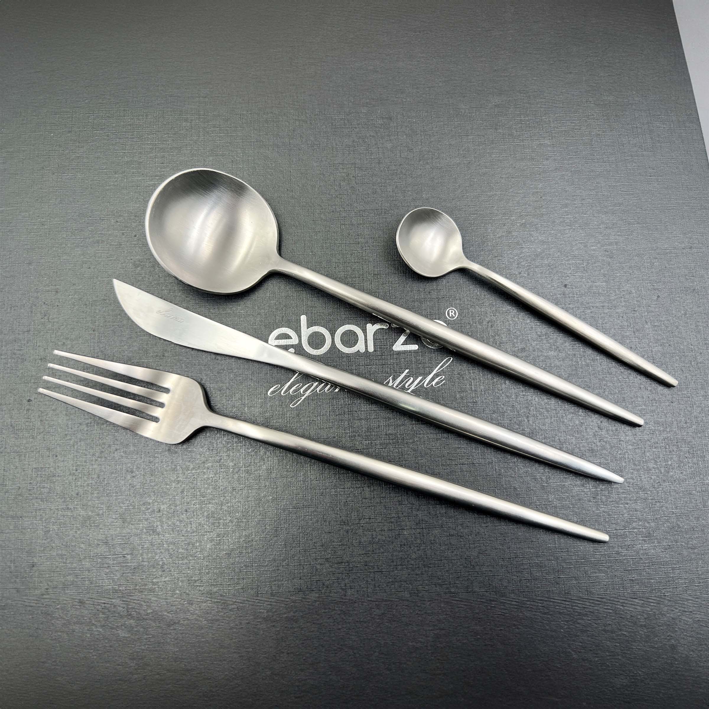 Obsidian Set of 24 pcs Matte Silver Cutlery Set  8048 -  Cutlery Sets - ebarza Furniture UAE | Shop Modern Furniture in Abu Dhabi & Dubai - مفروشات ايبازرا في الامارات | تسوق اثاث عصري وديكورات مميزة في دبي وابوظبي
