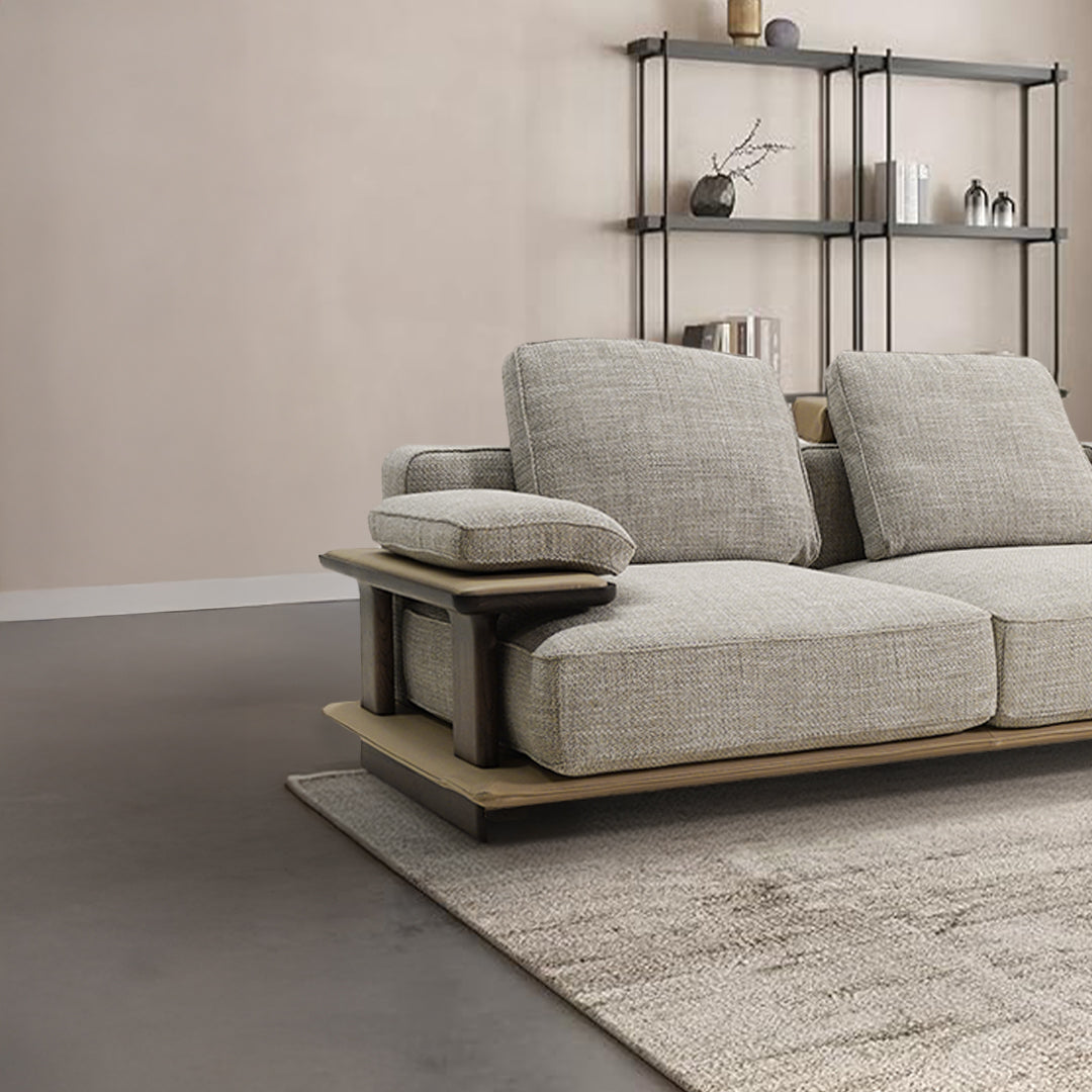 HOMAGE KOLTUK Odeon 4-Seater Sofa with plush fabric and modern design, featuring wide armrests and comfortable seating.
