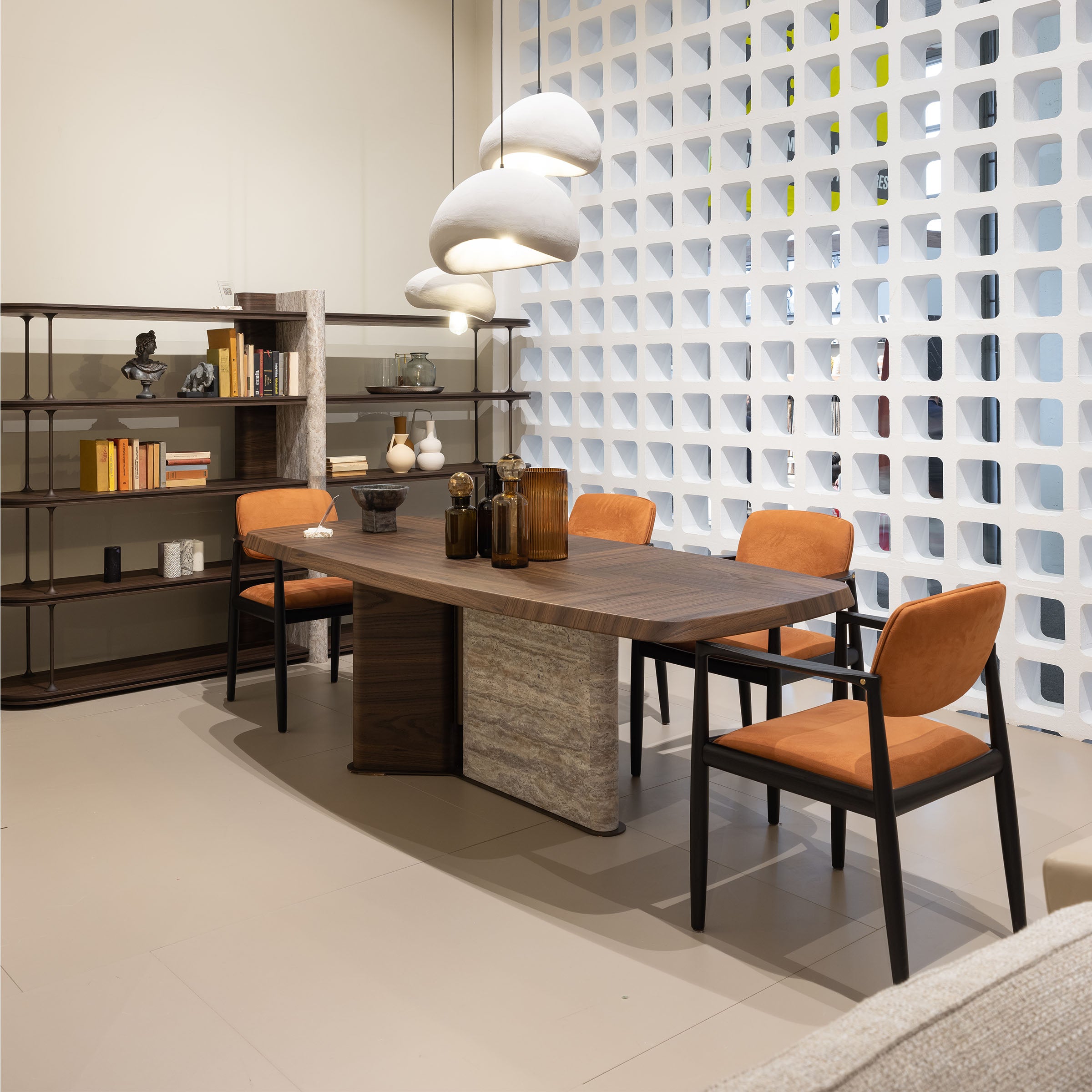 HOMAGE KOLTUK Odeon Bookshelf OD-BS-001 with multiple shelves for stylish storage and display in modern interior spaces.