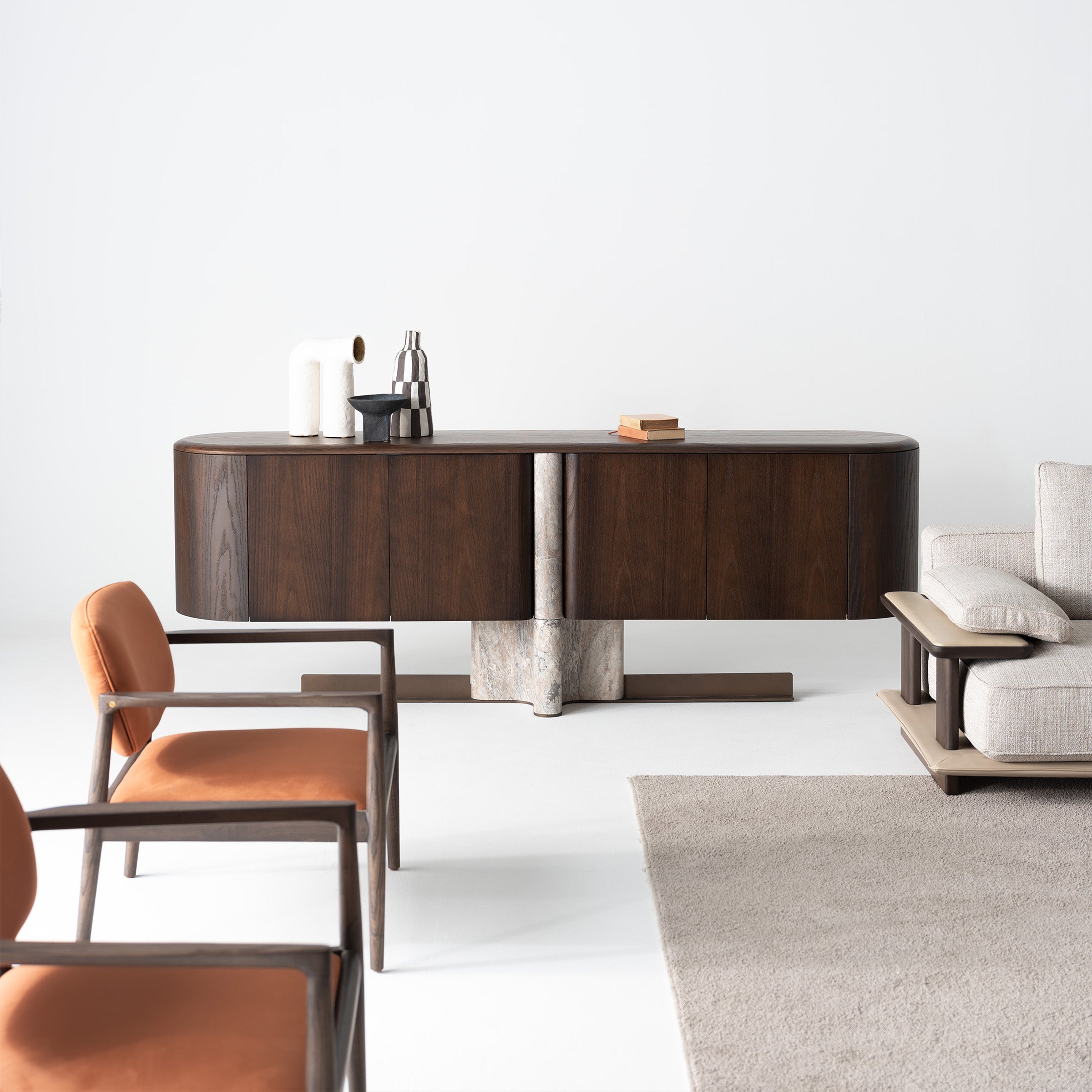 Modern HOMAGE KOLTUK Odeon Console sideboard with sleek design and spacious storage, featuring a dark wood finish.