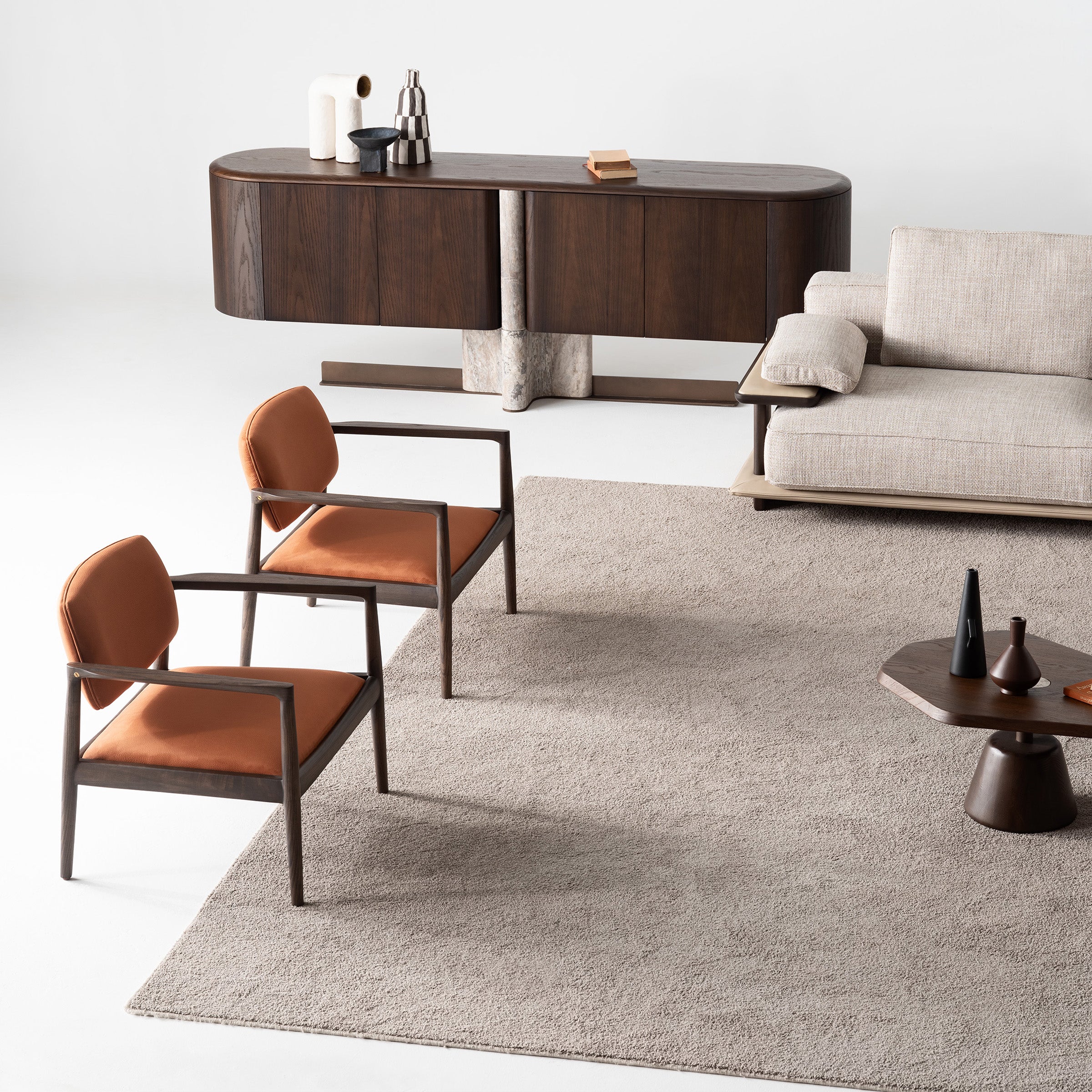 Modern HOMAGE KOLTUK ODEON CONSOLE sideboard with sleek wood finish and minimalist design, featuring spacious storage compartments.
