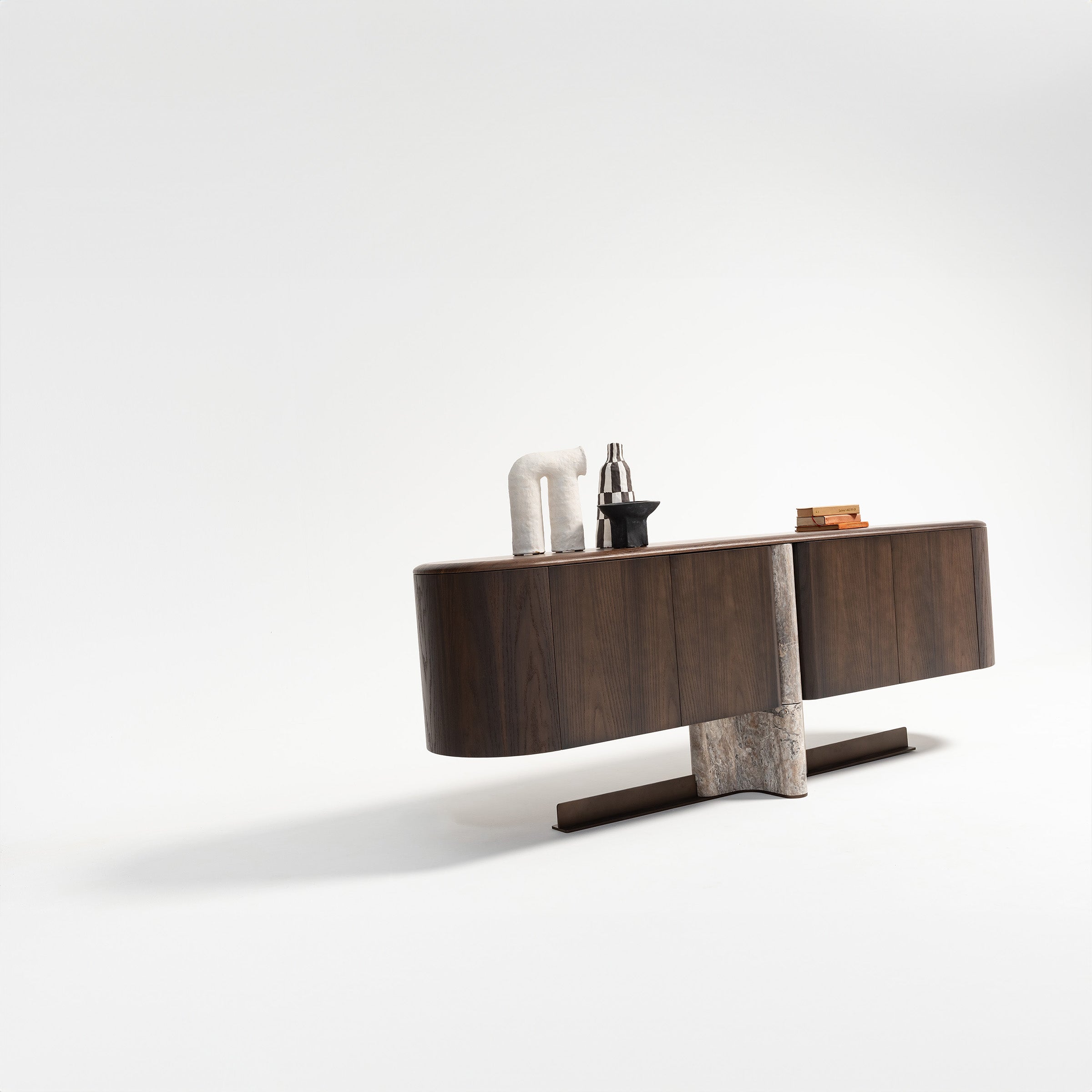 Modern HOMAGE KOLTUK Odeon Console sideboard with sleek wooden finish and minimalist design, showcasing storage compartments.