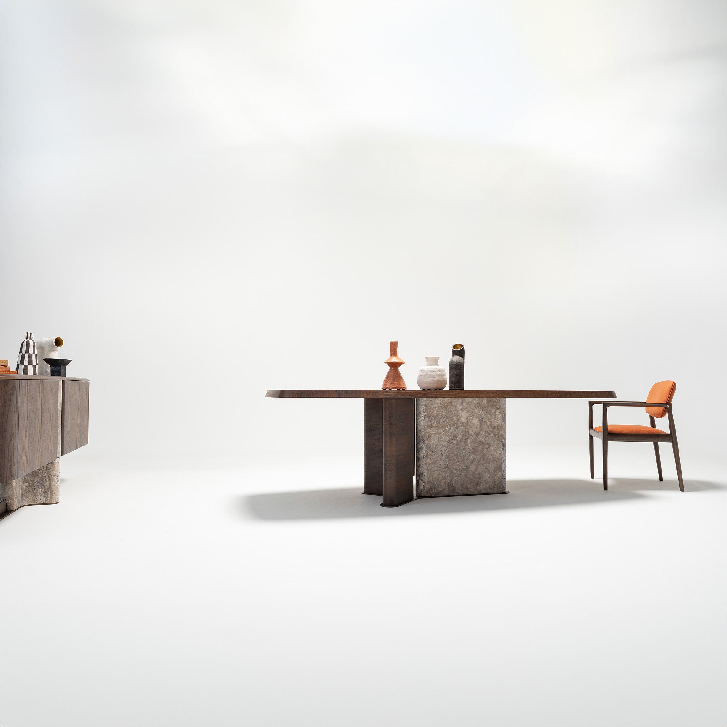 HOMAGE KOLTUK Odeon dining table 2.78 with wooden surface and sturdy legs, ideal for modern dining spaces.