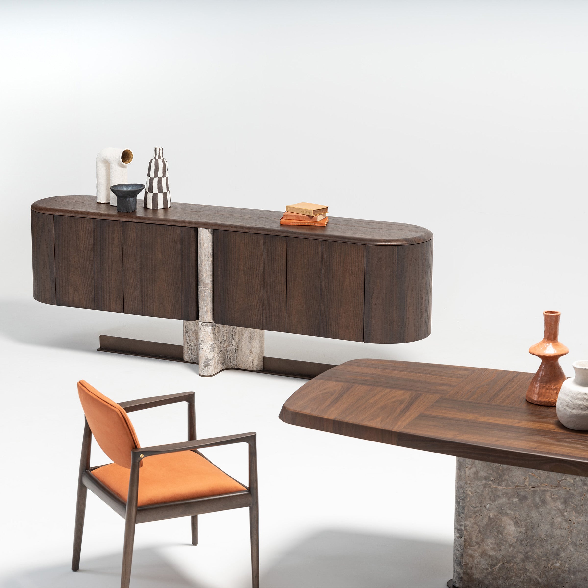 HOMAGE KOLTUK Odeon dining table 2.78 with wooden top and metal legs, perfect for modern dining rooms.